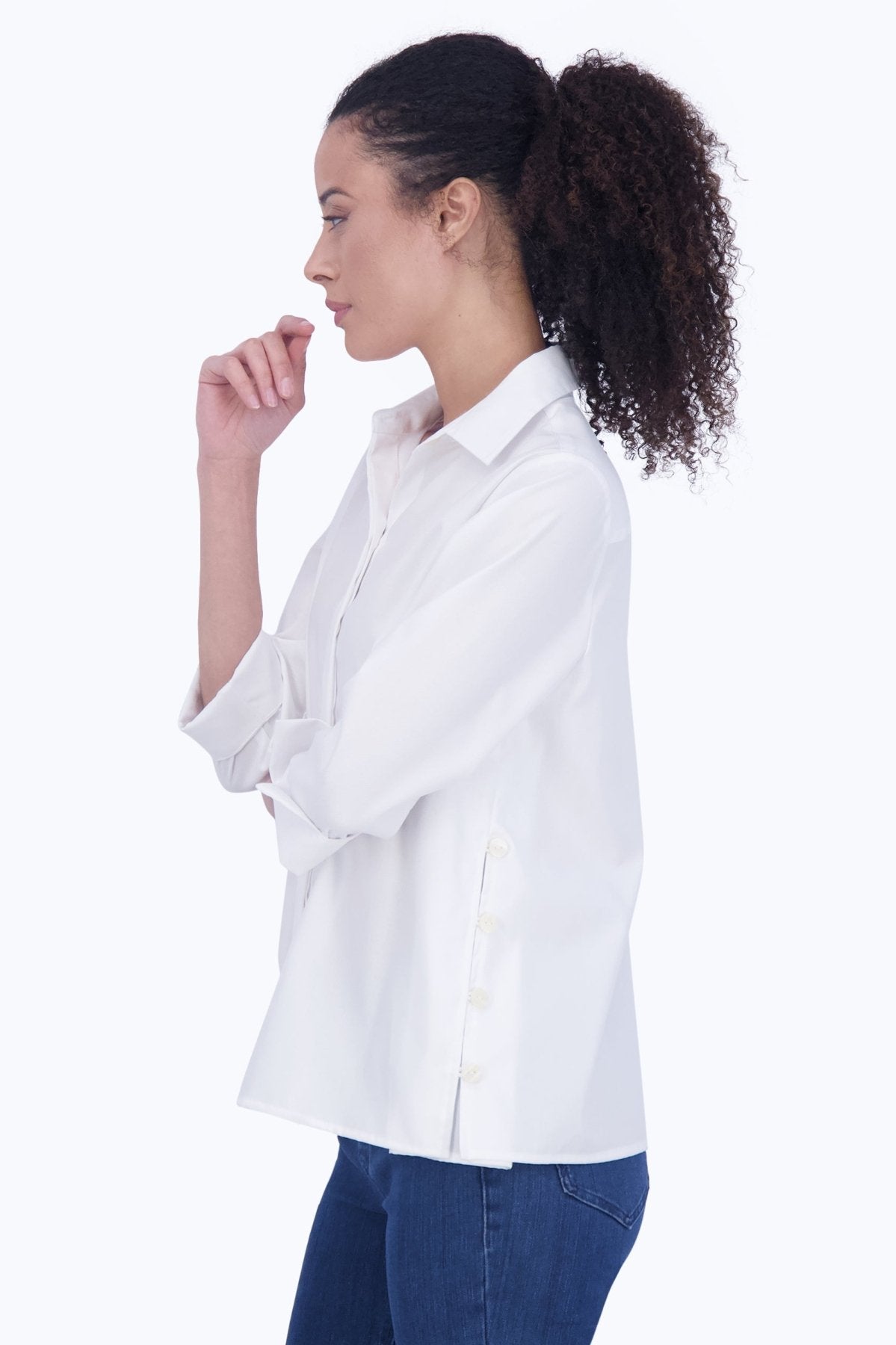 Beatrice No Iron Cavalry Twill 3/4 Sleeve Shirt for Women - Wrinkle-Free Office & Travel Blouse - Perfect for Business Casual & Professional Workwear