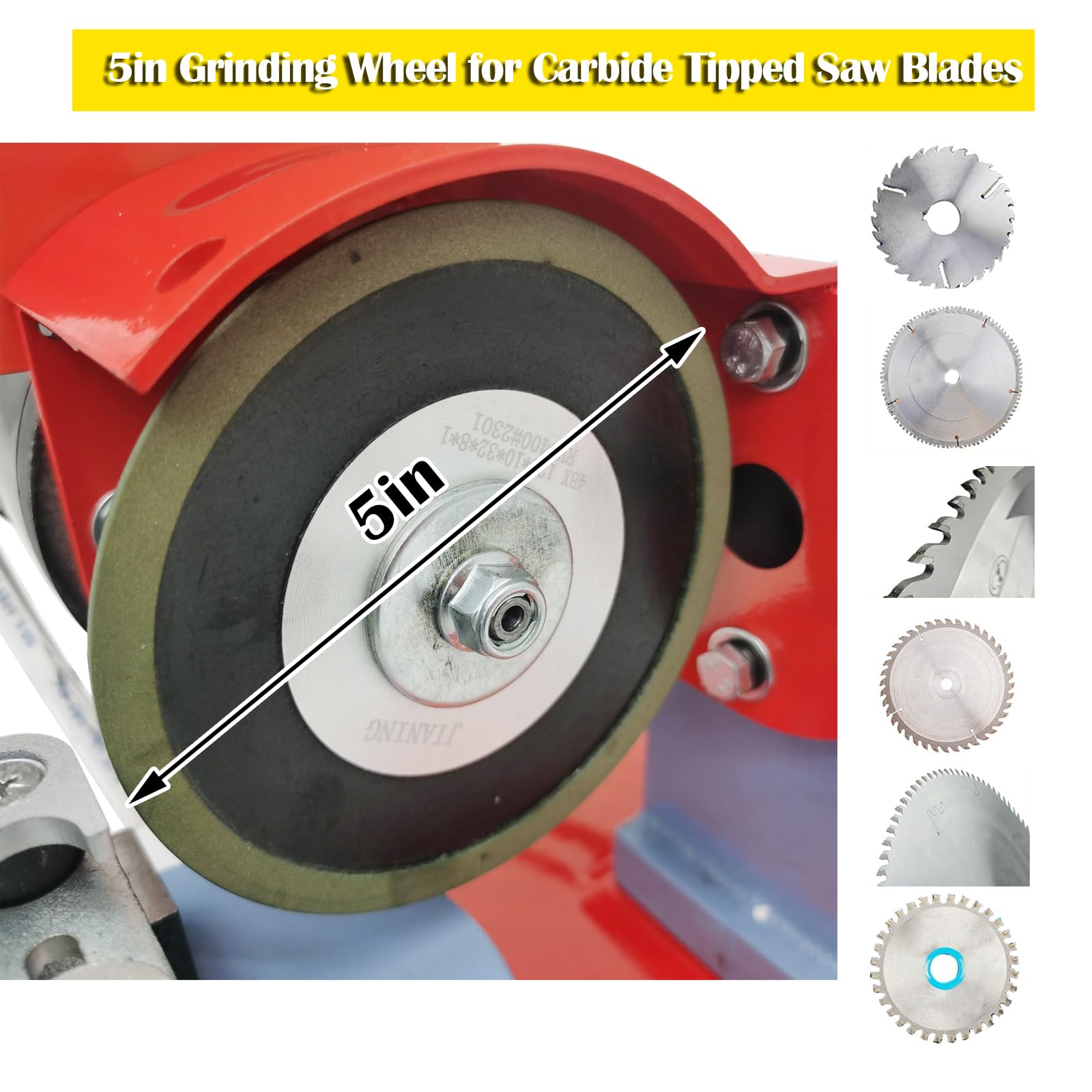 Carbide Saw Blade Sharpener 5in Grinding Wheel 220V - for Woodworking & Metal Cutting