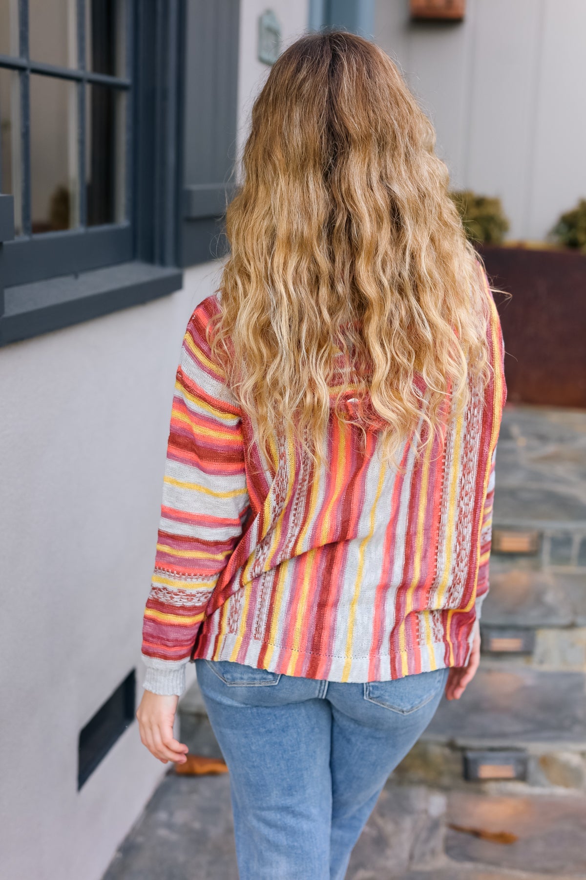 Be Bold Coral & Sienna Stripe Pullover Hoodie with Notched Neck | Women's Casual Sweatshirt for Fall Fashion, Streetwear & Cozy Loungewear