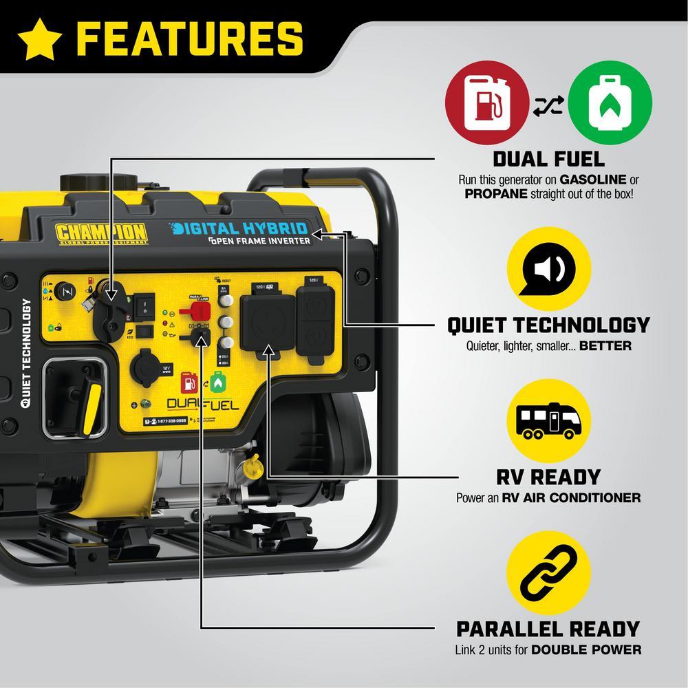 Champion 3500W/4000W Open Frame Dual Fuel Inverter Generator - Portable Power for Camping, RV & Emergency Backup - Model 100574 (New)