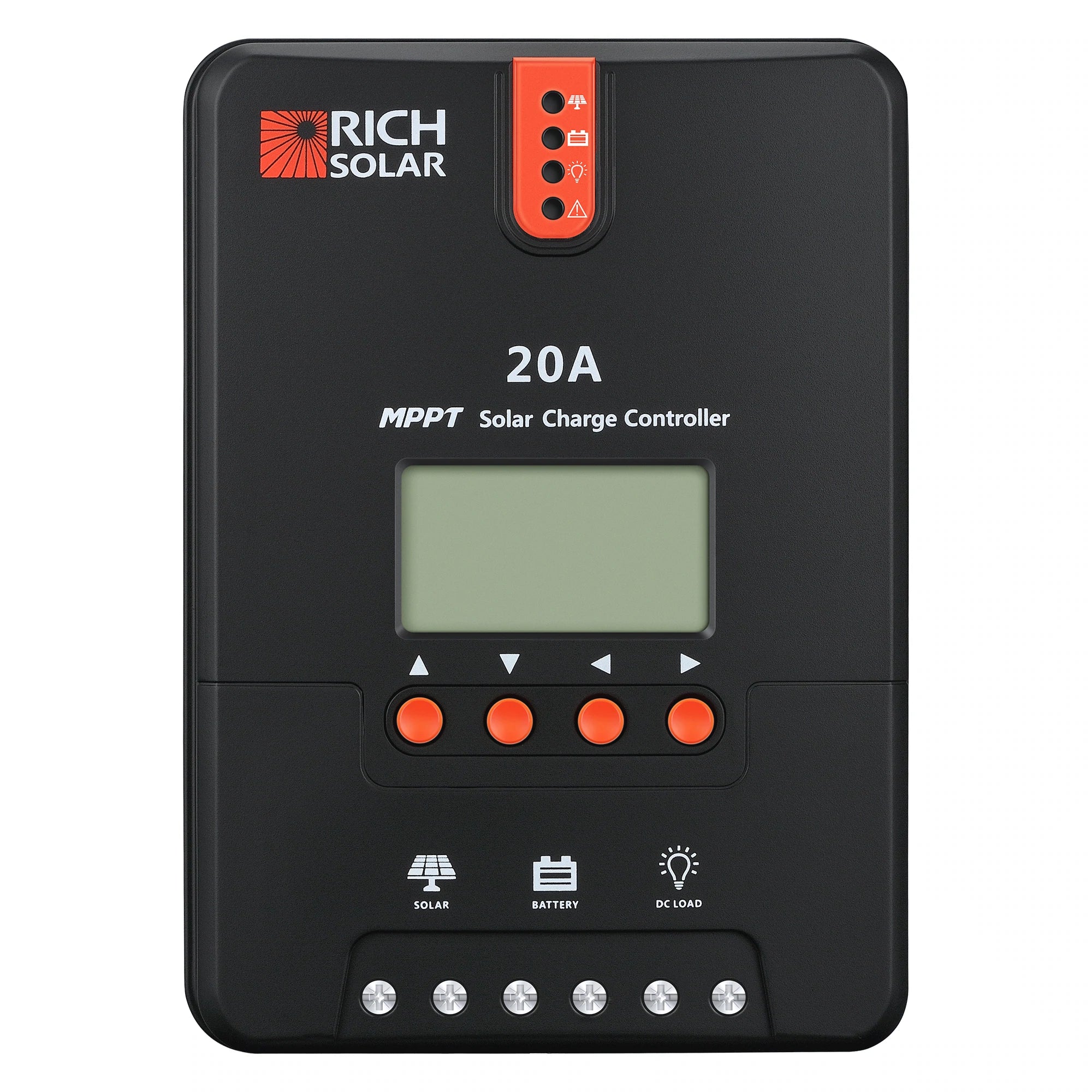 Rich Solar 20 Amp MPPT Solar Charge Controller for RV, Boat, Off-Grid Solar Systems - Efficient 12V/24V Battery Charging with LCD Display