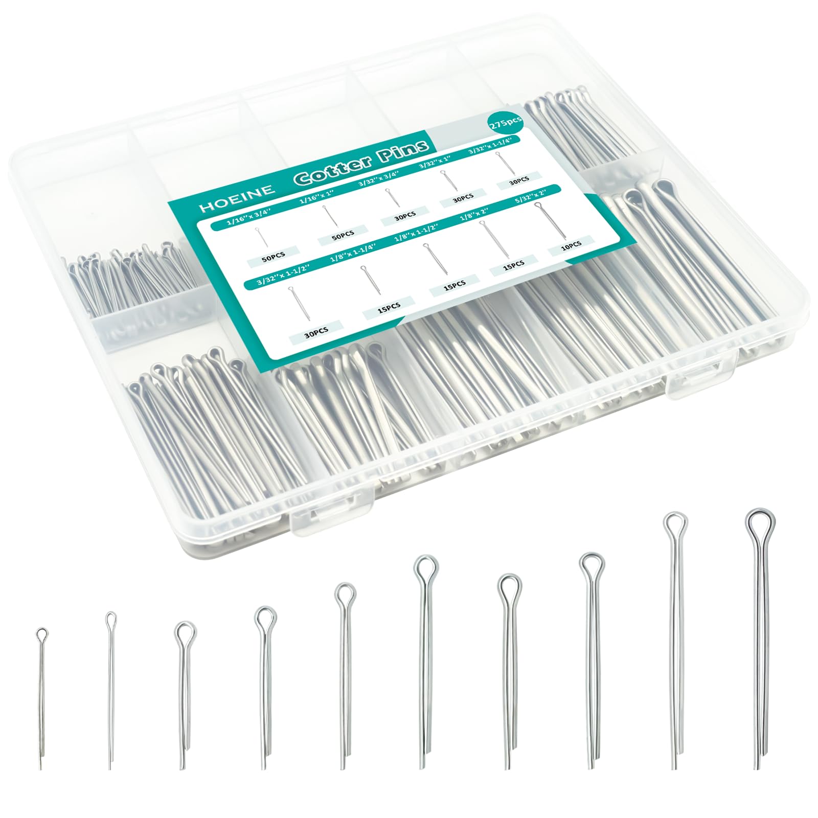 Stainless Steel Cotter Pin Assortment Kit - 275pcs 10 Sizes Hardware Pins for Mower, Tractor, Motorcycle, Boat & Vehicle Maintenance | DIY Repair & Industrial Use