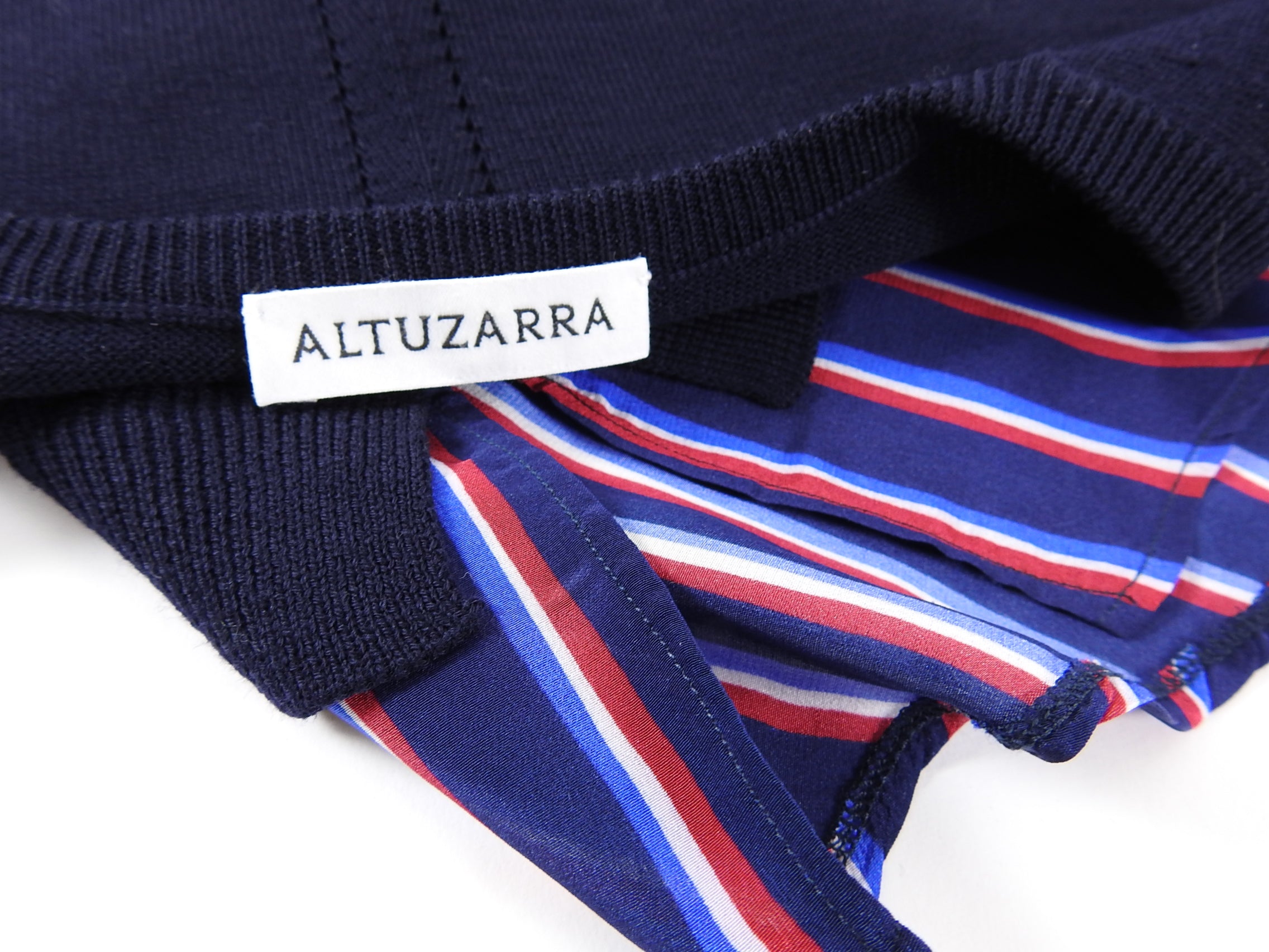 Altuzarra Colbery Navy Knit Top with Striped Shirt Inset - Women's Fashion Blouse for Work & Casual Wear | Perfect for Office, Date Night & Everyday Outfits