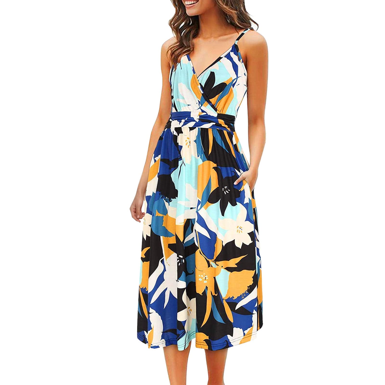 Women's Summer Dresses - Slim Fit Sleeveless Scoop Neck A-Line Flare Sundress | Beach Vacation, Date Night, Casual Outfit