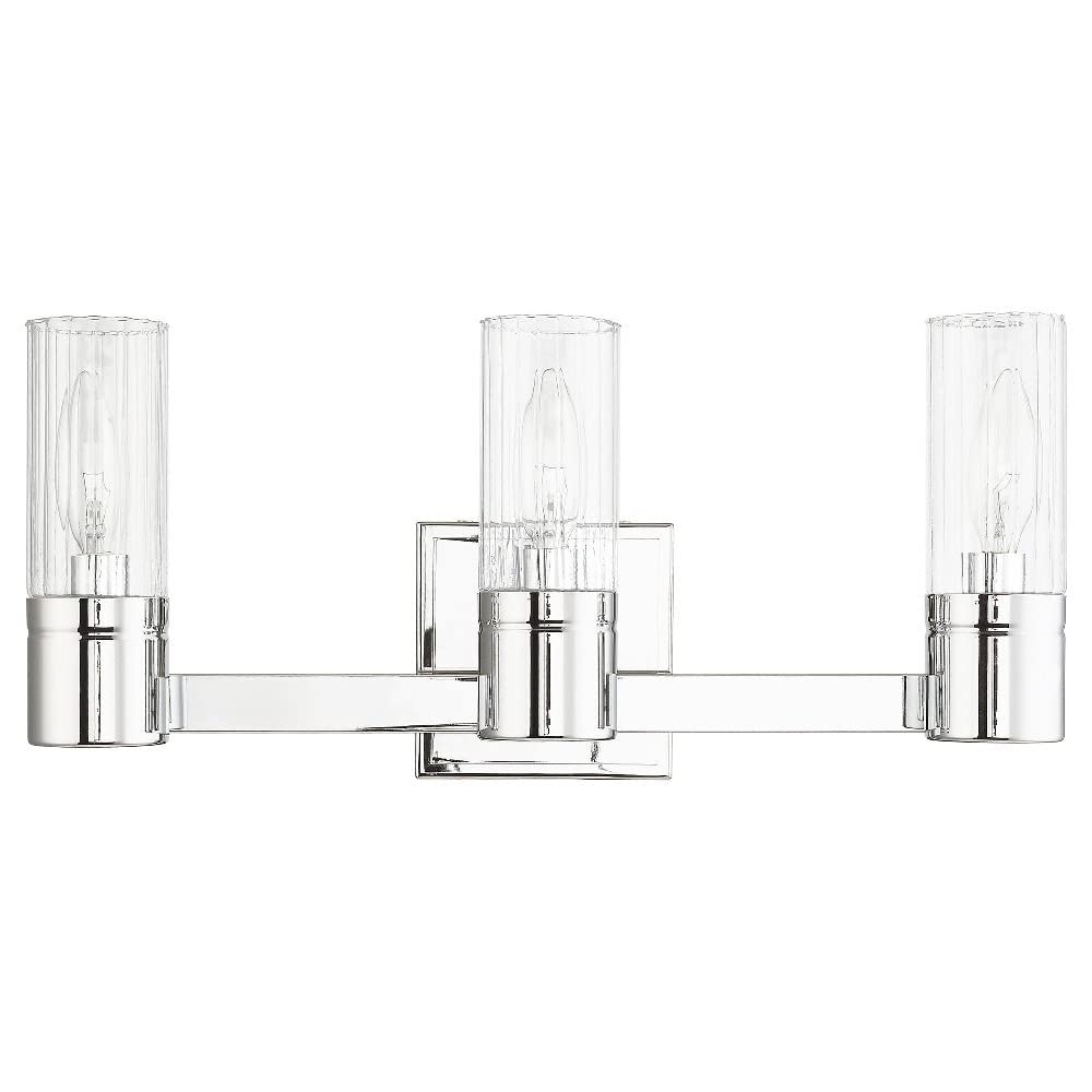 Livex Lighting 50683-05 Midtown 3-Light Chrome Bathroom Vanity Light Fixture - Perfect for Modern Bathrooms, Powder Rooms & Spa-Style Decor