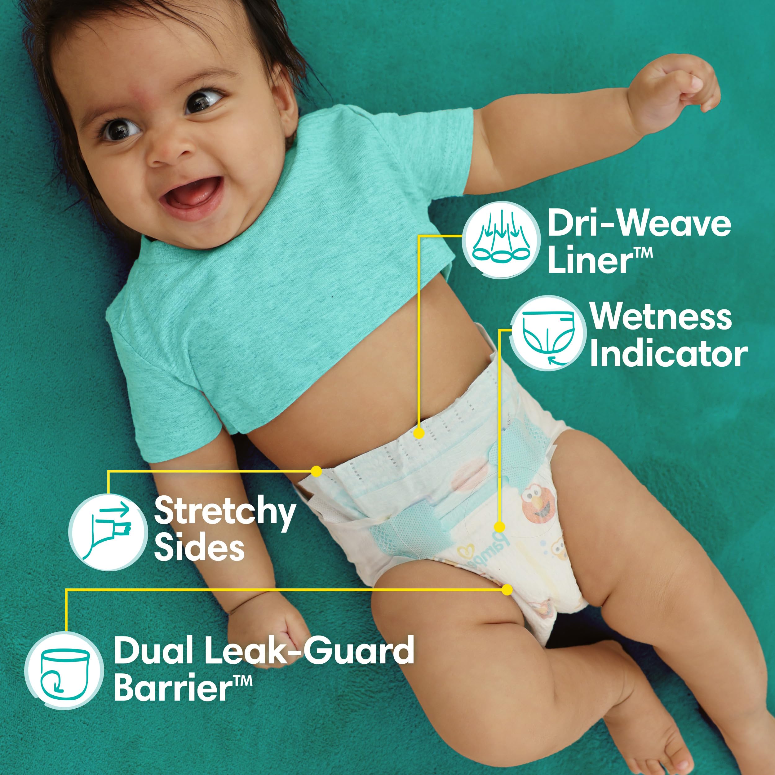 Pampers Baby Dry Disposable Diapers Size 3 (168 Count) - Super Absorbent, Leak Protection for Active Babies | Perfect for Overnight Use, Daycare & Travel