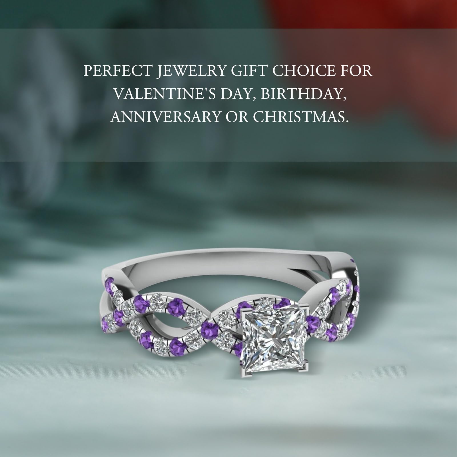 Jeulia 2.5 Carat Princess Cut Wedding Ring Set - 925 Sterling Silver Twisted Eternity Band with Birthstone for Women | Engagement, Promise & Anniversary Jewelry Gift | Perfect for Proposals, Bridal Showers & Romantic Occasions