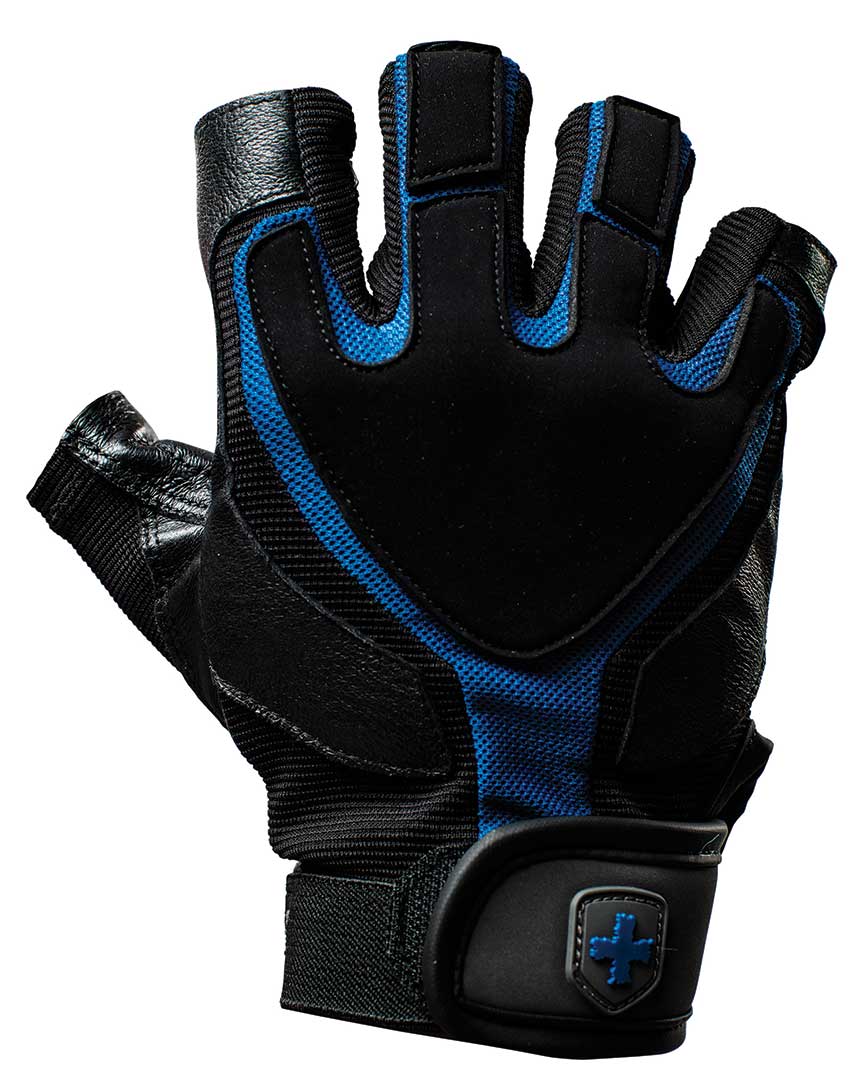 Harbinger Men's Training Grip Gloves - Black & Blue - Weight Lifting, Gym Workout & CrossFit Gloves for Better Grip & Protection