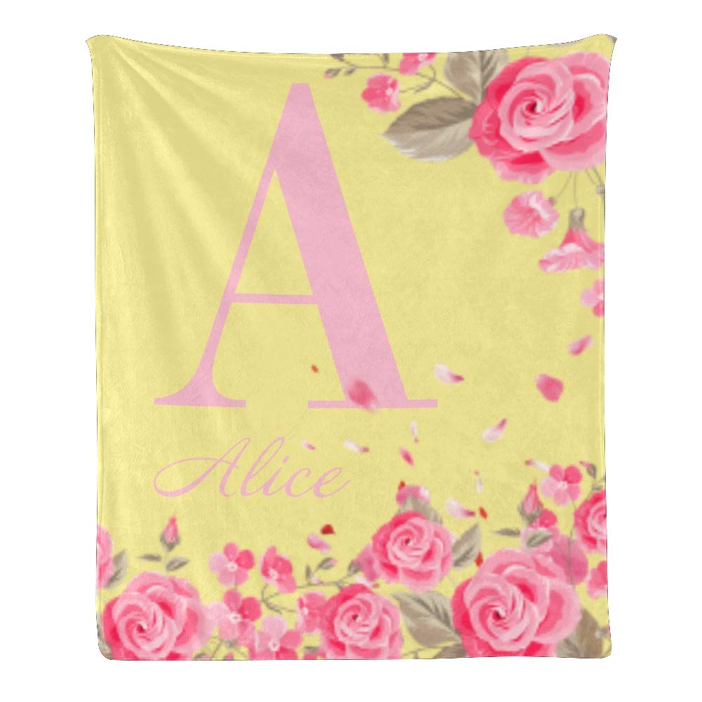 Personalized Pink Rose Floral Fleece Blanket with Name - Custom Soft Throw Blanket 50x60 Inches - Perfect Gift for Anniversary, Wedding, Birthday & Home Decor