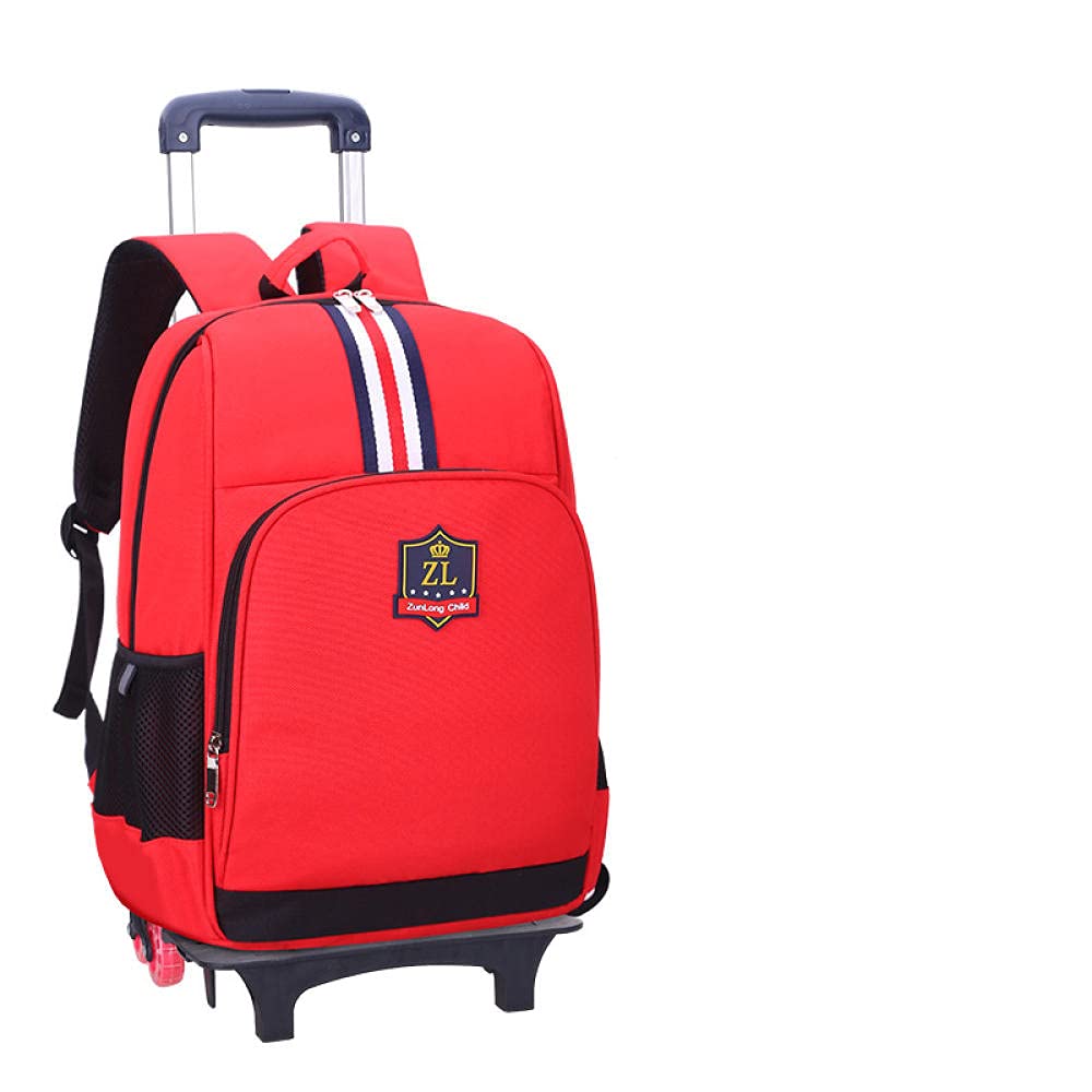 Sonze Kids Rolling Backpack with Wheels - Lightweight Trolley School Bag for Boys & Girls, Durable Travel Carry-On with Adjustable Handle - Perfect for School, Travel & Daily Use (Red, 6-Wheel Design)