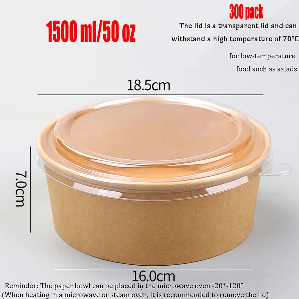 300 Pack 50 OZ Meal Prep Containers with Lids - BPA Free, Microwave & Freezer Safe Disposable Food Storage Containers for Meal Prepping, Leftovers, Salad Bowls & Office Lunches