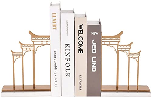 Vintage Iron Bookends for Books - Simple Retro Bookends for Office, Student, Home & Living Room Decor - Gold Metal Book Holder for Shelves & Desks - Perfect for Organizing Novels, Textbooks & Decorative Displays