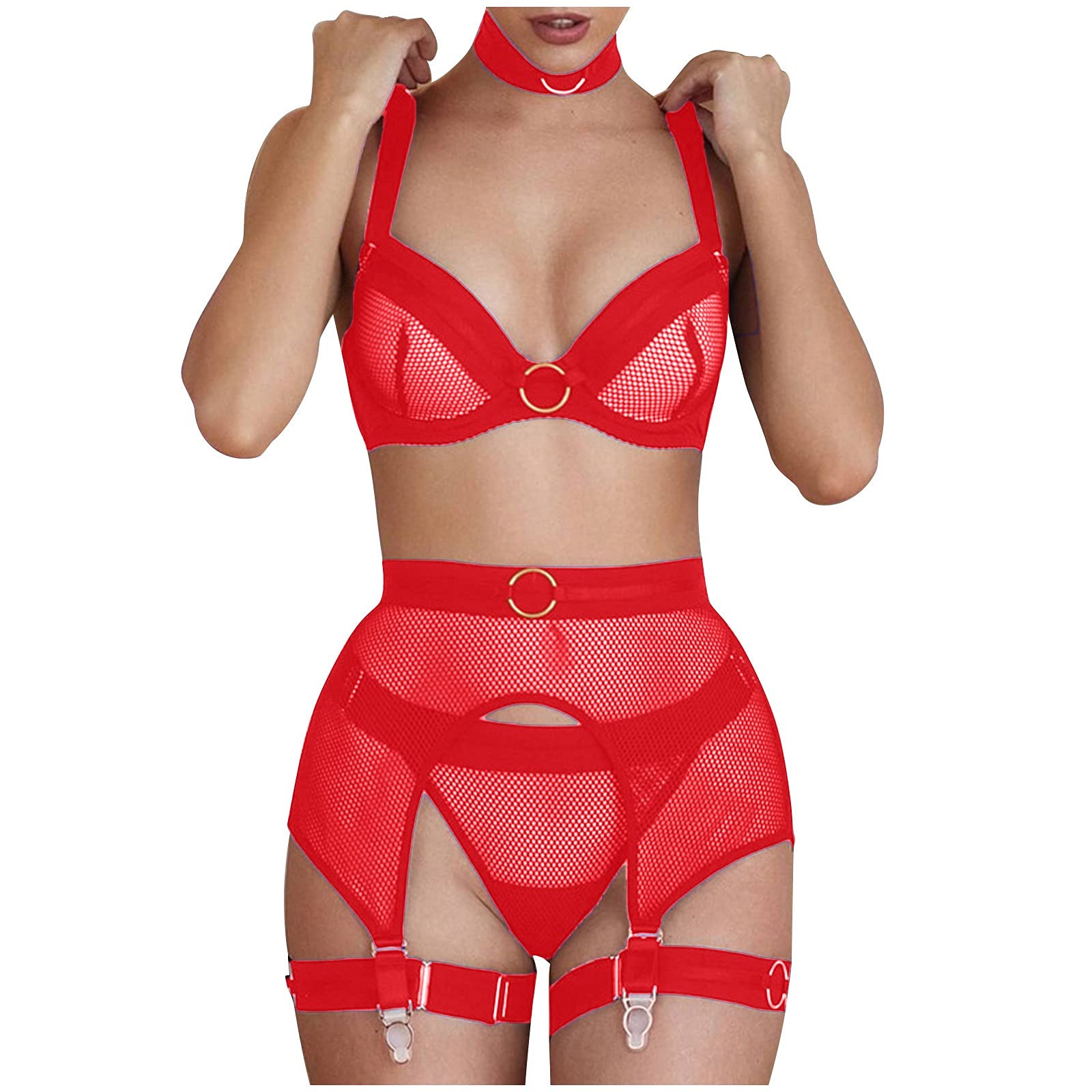 Sexy Lingerie for Women - Lace Teddy Babydoll Lingerie Set with G-String & Garters | Exotic & Cute Underwear for Date Night, Boudoir Photography & Romantic Occasions