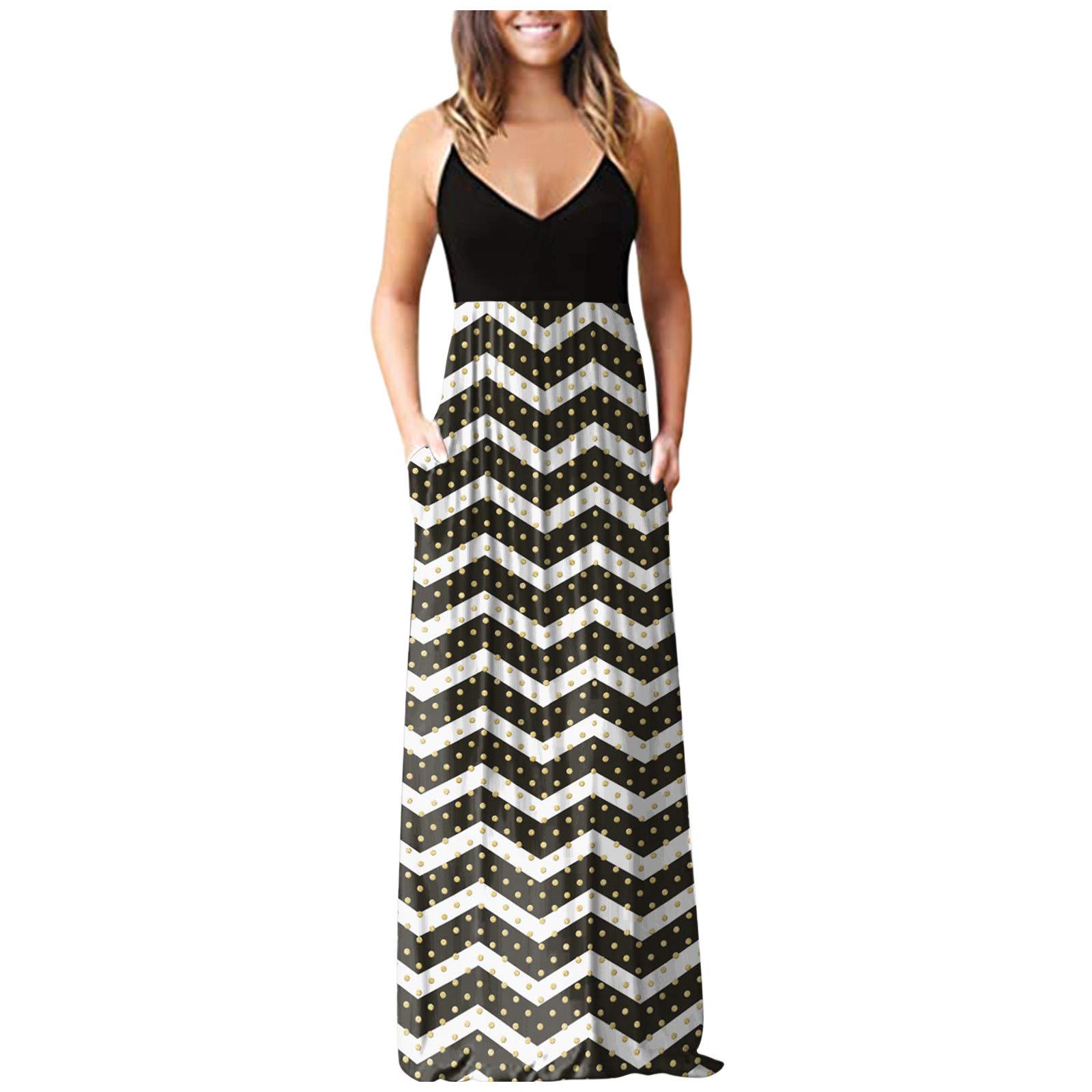 Women's Floral Print Sleeveless Maxi Dress with Pockets - Casual Loose Beach Dress for Graduation, Summer Vacation & Outdoor Events