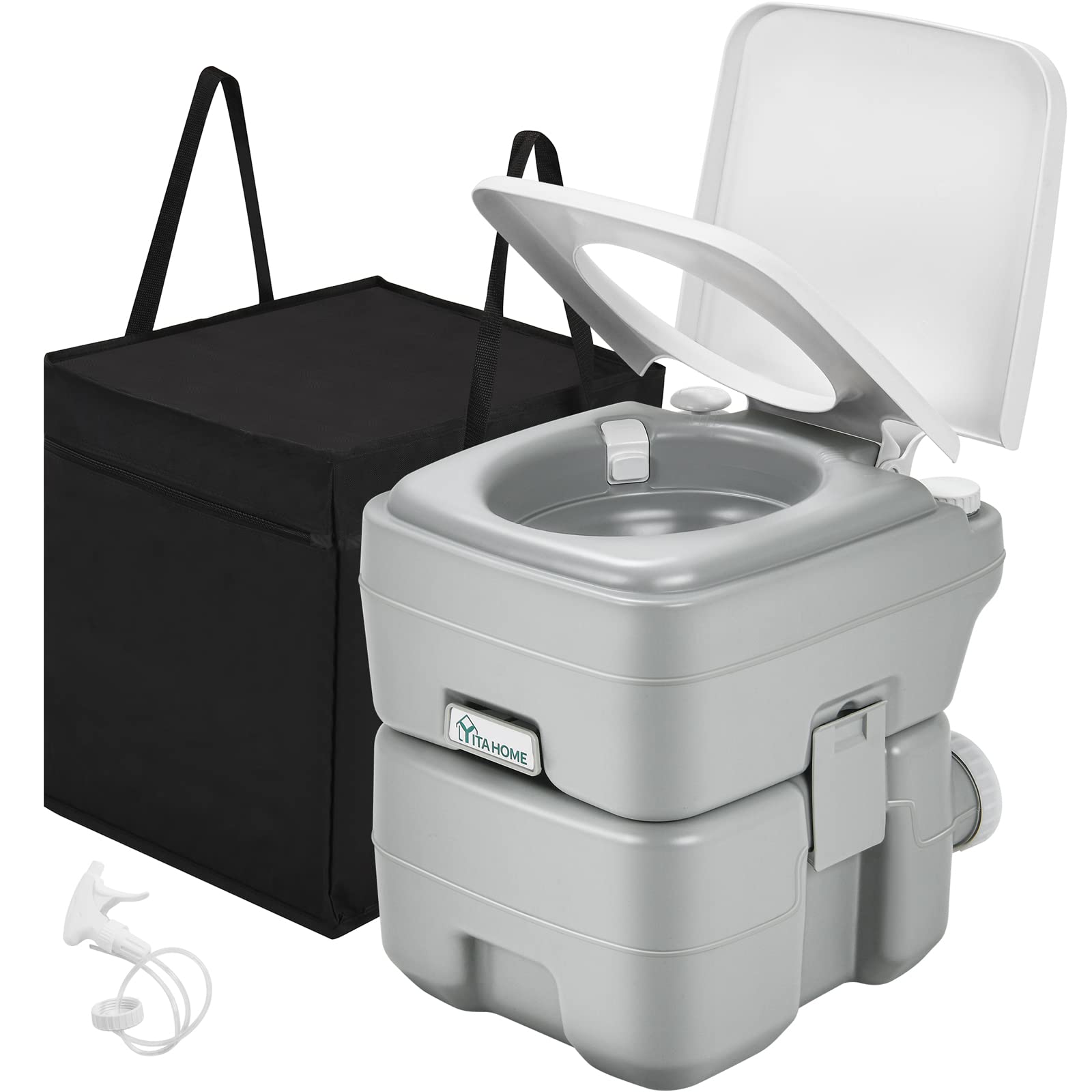 YITAHOME 5.28 Gallon Portable Toilet - Leak-Proof Camping Toilet with Carry Bag, Hand Sprayer & Level Indicator - Ideal for RV Travel, Boat Trips, Outdoor Camping & Emergency Use