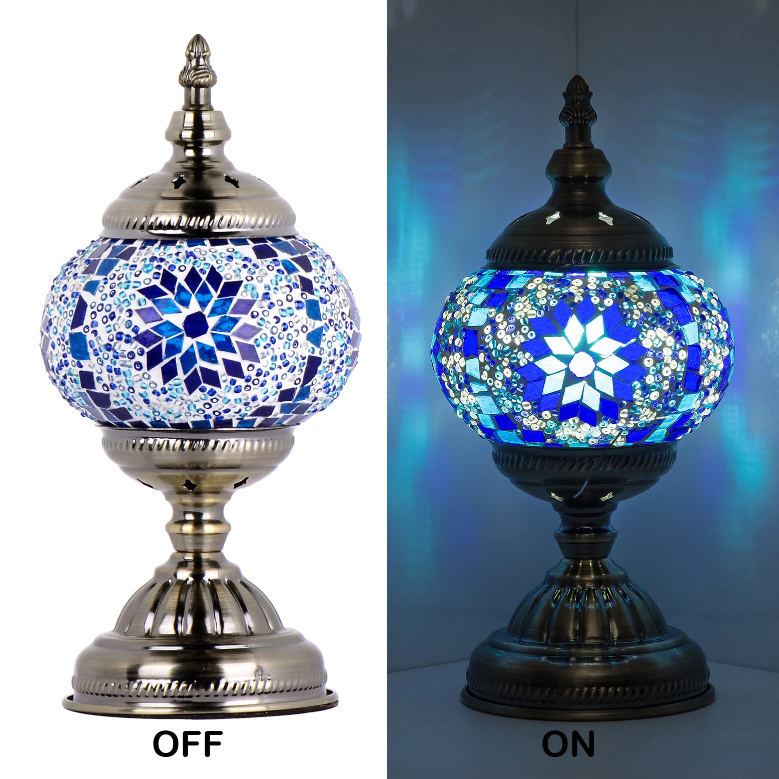 Handmade Mosaic Table Lamp - Turkish Moroccan Bohemian Style Night Light for Bedroom, Living Room, Office | Blue Glass Tiffany Lamp for Home Decor & Romantic Ambiance