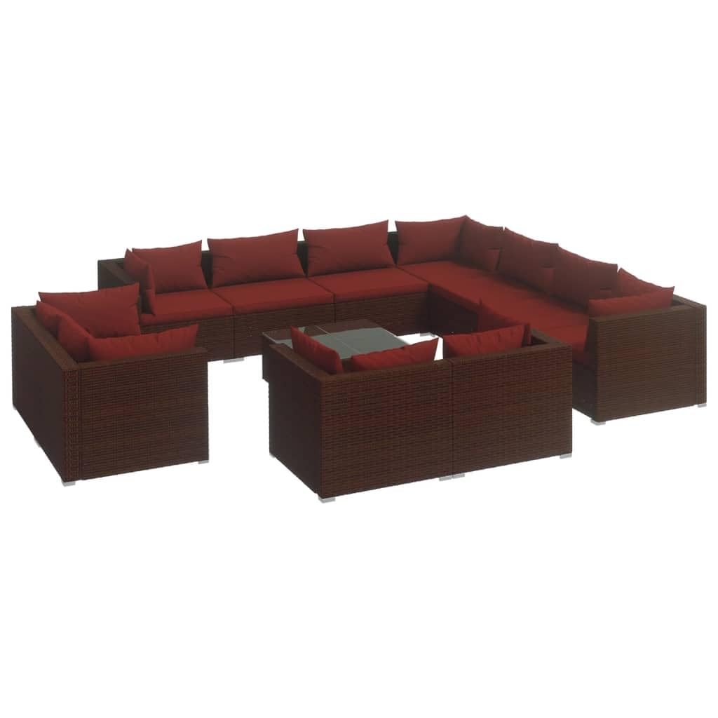 12-Piece vidaXL Patio Lounge Set - Outdoor Garden Furniture with Cushions, Brown Poly Rattan Sectional Sofa for Backyard, Poolside & Patio Relaxation