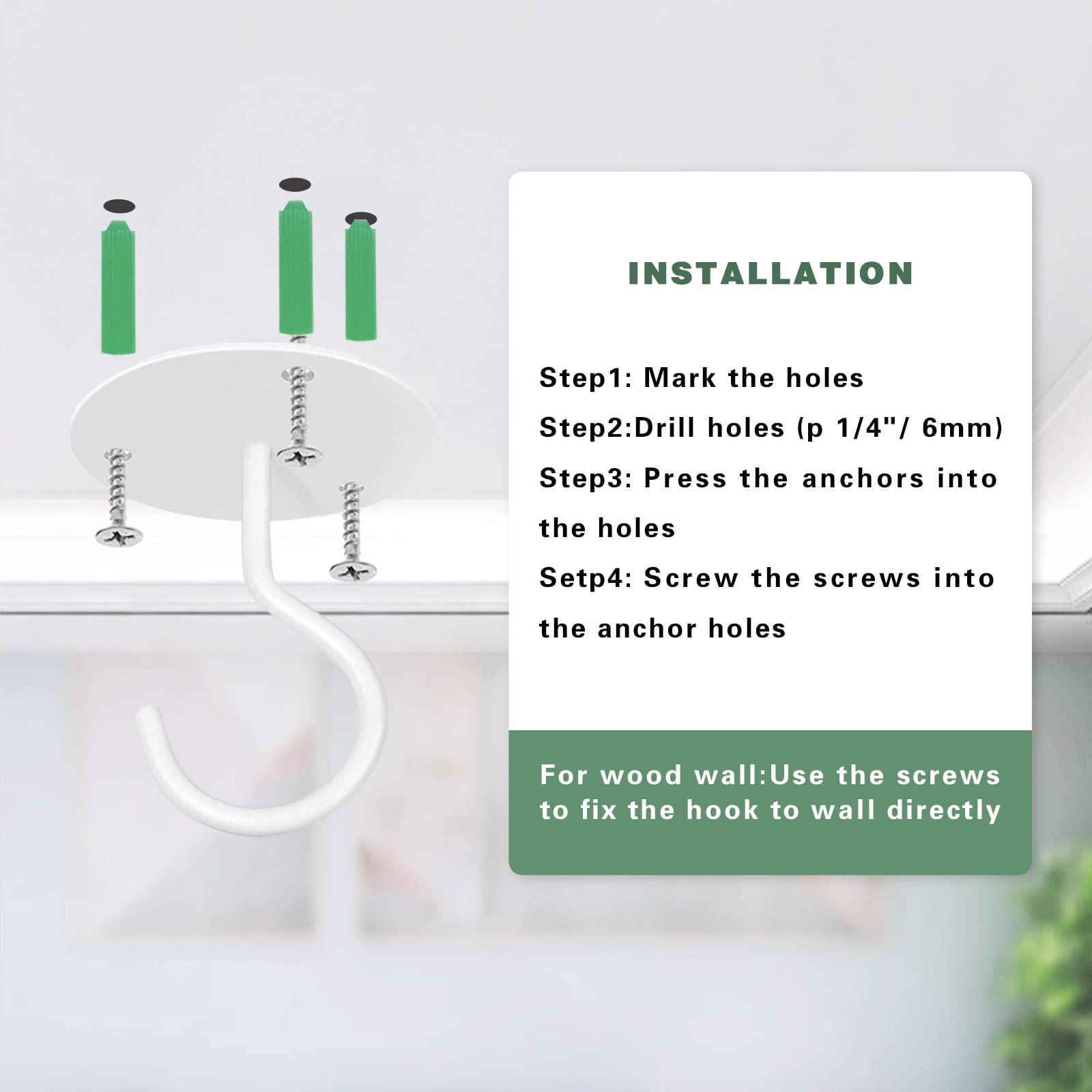 Heavy Duty Metal Ceiling Hooks for Hanging Plants - 3 Pack White Wall Mount Hangers for Bird Feeders, Wind Chimes, Lanterns & Planters - Perfect for Outdoor Garden, Patio & Balcony Decoration