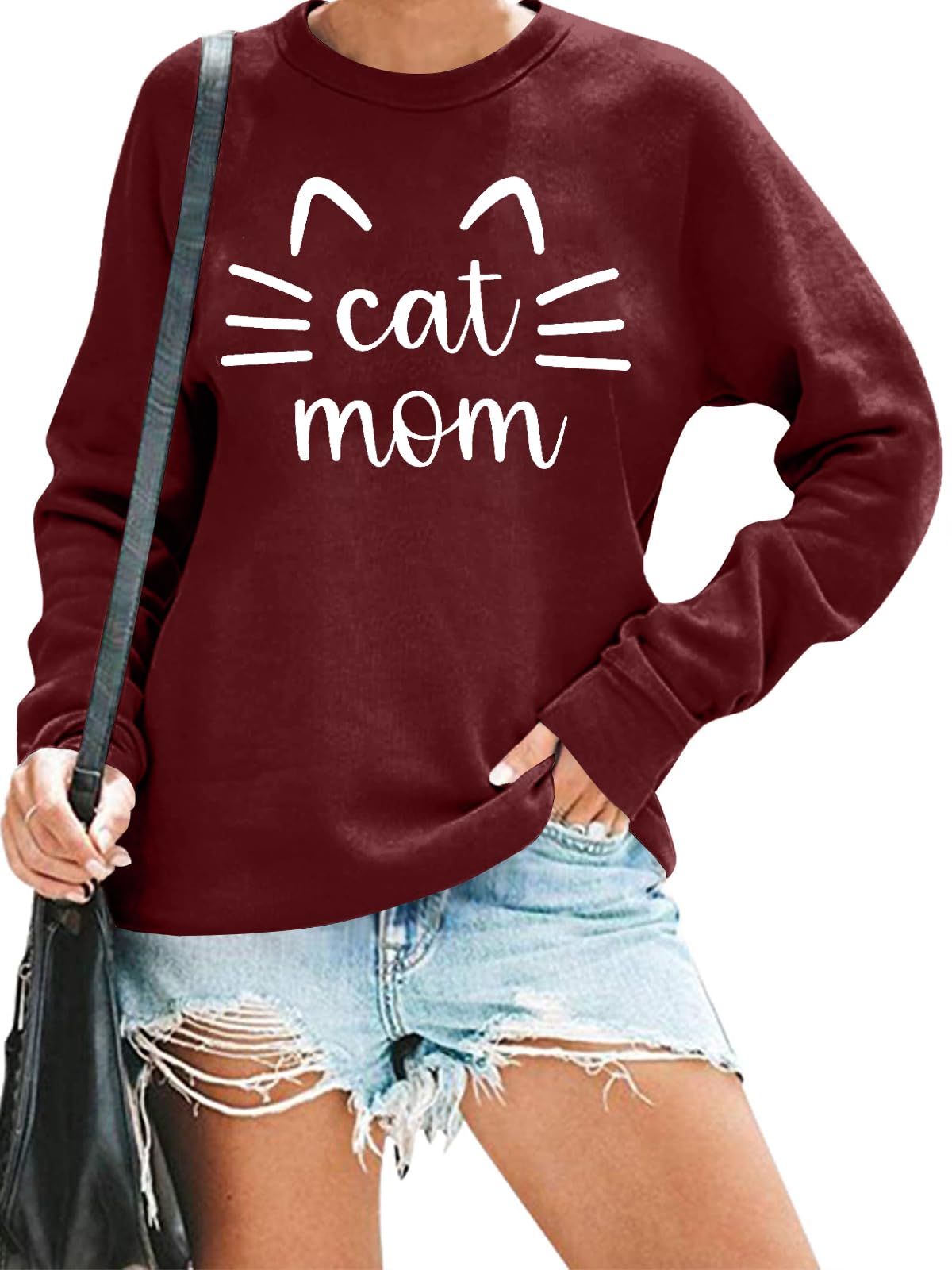 Cat Mom Sweatshirt for Women - Cute Cat Mama Long Sleeve T-Shirt with Letter Print - Perfect for Casual Wear, Cat Lover Gifts & Mother's Day