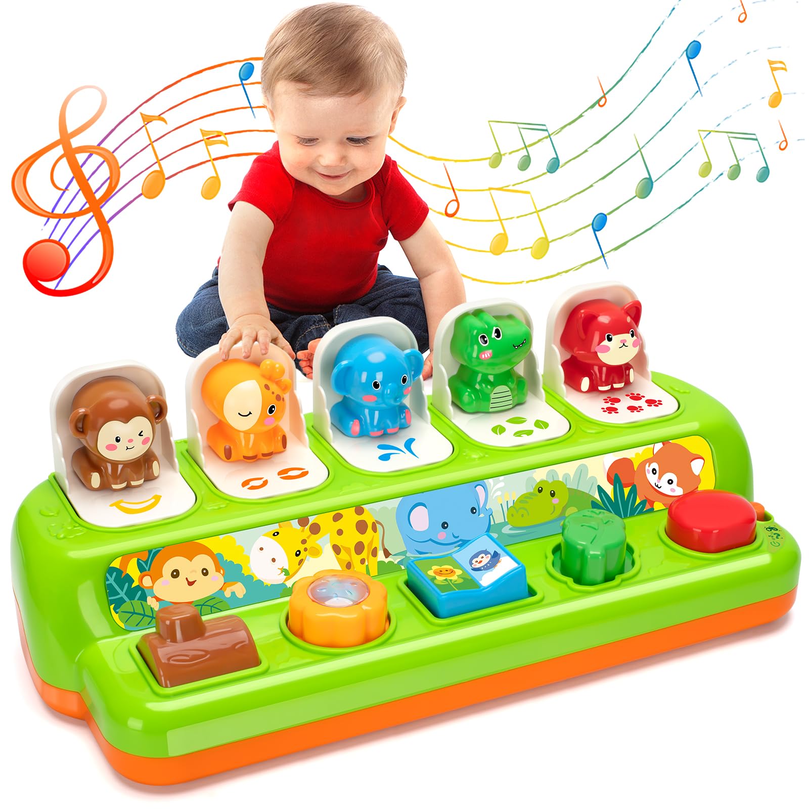 Interactive Pop Up Toys for Babies & Toddlers 9-18 Months - Montessori Cause and Effect Learning Toys with Music & Lights - STEM Educational Gift for 1 Year Old Boys & Girls - Perfect for Early Childhood Development and Sensory Play