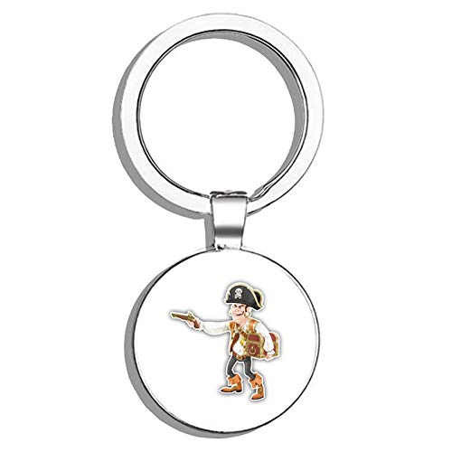 Pirate Treasure Hunter Keychain - Round Stainless Steel Metal Key Ring with Double Sided Design - Perfect for Adventure Enthusiasts & Gift Giving