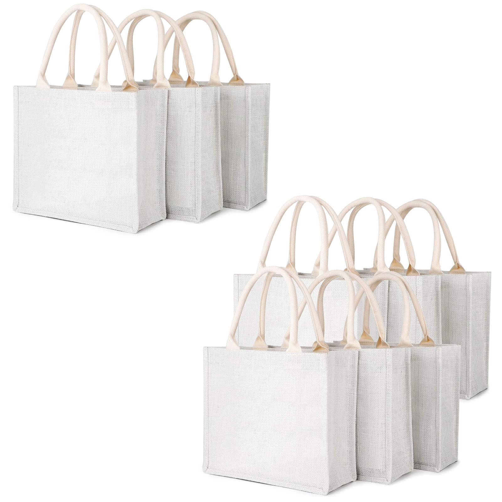 Segarty 6-Pack Medium White Burlap Tote Bags - Eco-Friendly Reusable Shopping Bags for Groceries, Beach, Picnics & Farmers Market