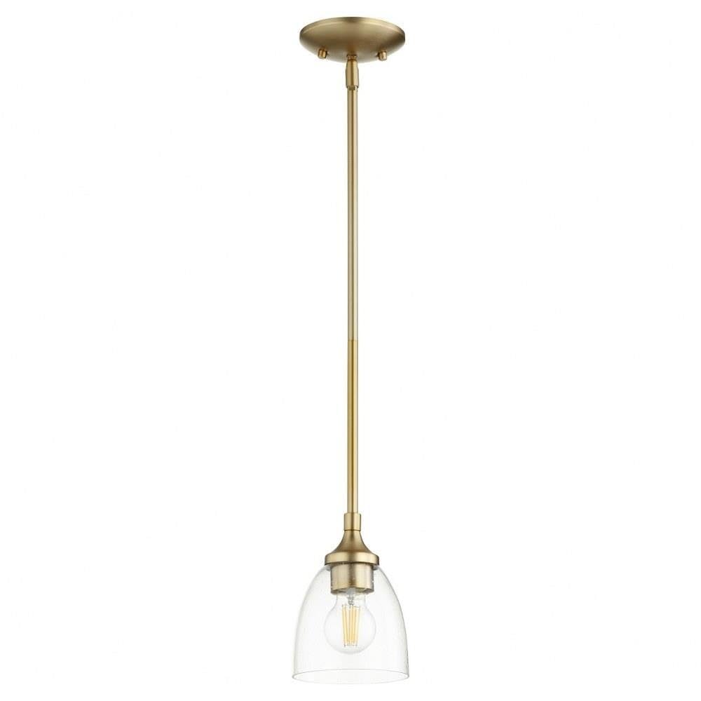 Quorum 3059-280 Transitional One Light Pendant - Enclave Collection Brass Finish Ceiling Light Fixture for Dining Room, Kitchen Island & Entryway