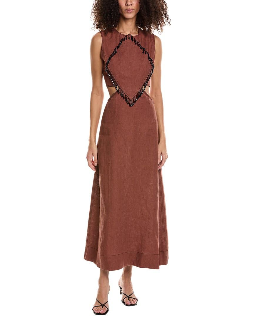 Ganni Cutout Waist Maxi Dress - Women's Elegant Flowy Long Dress for Summer, Beach, and Special Occasions | Perfect for Weddings, Vacations, and Evening Parties