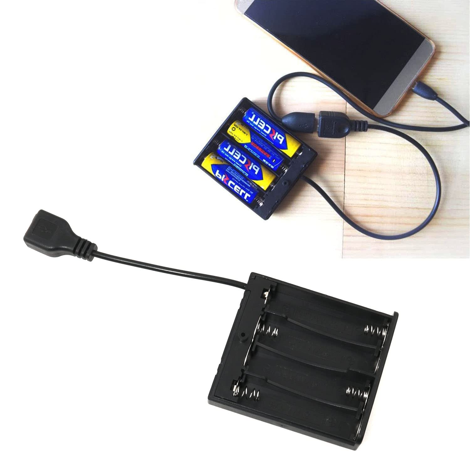 4 AA Battery Holder Case with USB Female Socket & ON/Off Switch - Portable Power Bank for DIY Electronics, Emergency Lights, and Outdoor Camping Gear