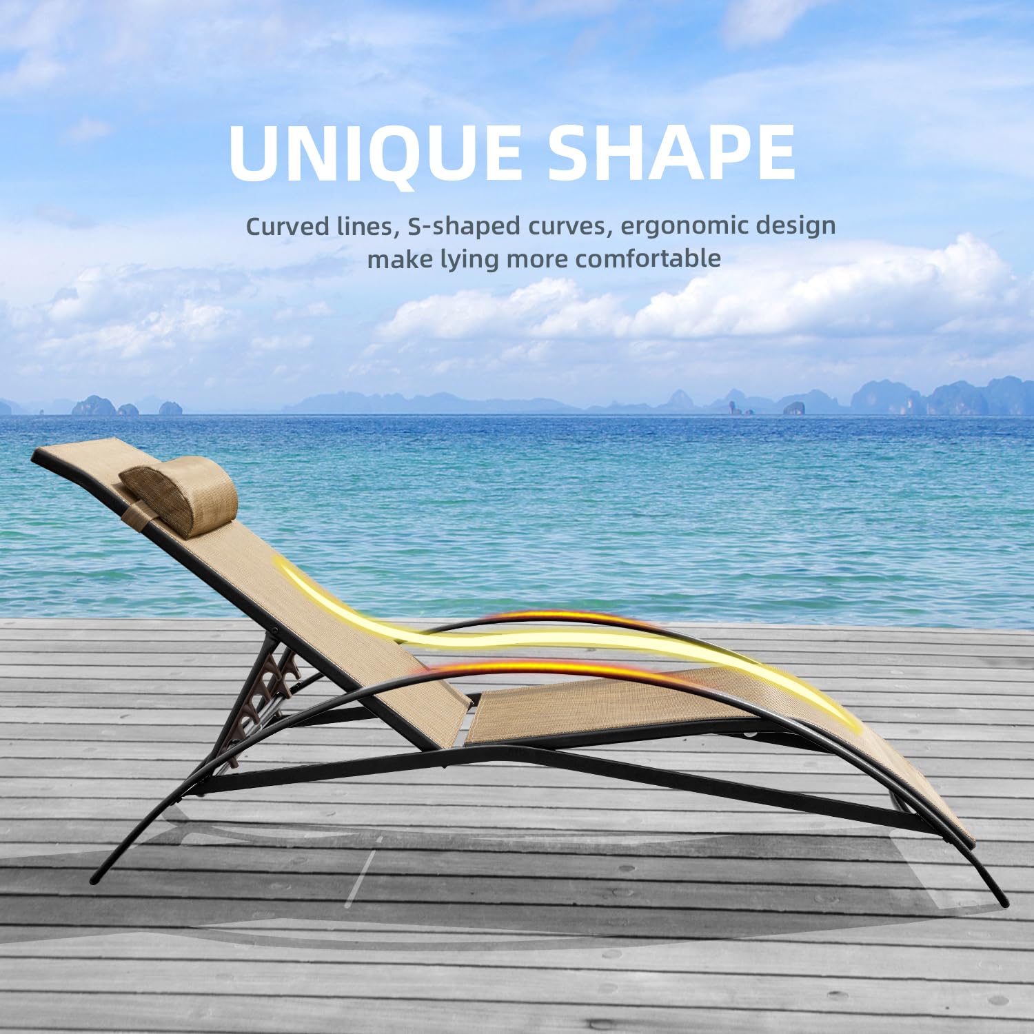EROMMY 2-Pack Patio Chaise Lounge Chairs - Adjustable 5-Position Backrest, All-Weather Waterproof Outdoor Poolside Lounge Chairs for Beach, Yard, Garden & Backyard Relaxation