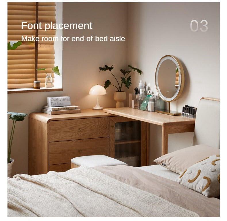 Solid Oak Retractable Vanity Dressing Table with Mirror - Perfect for Bedroom, Bathroom & Small Space Makeup Organization