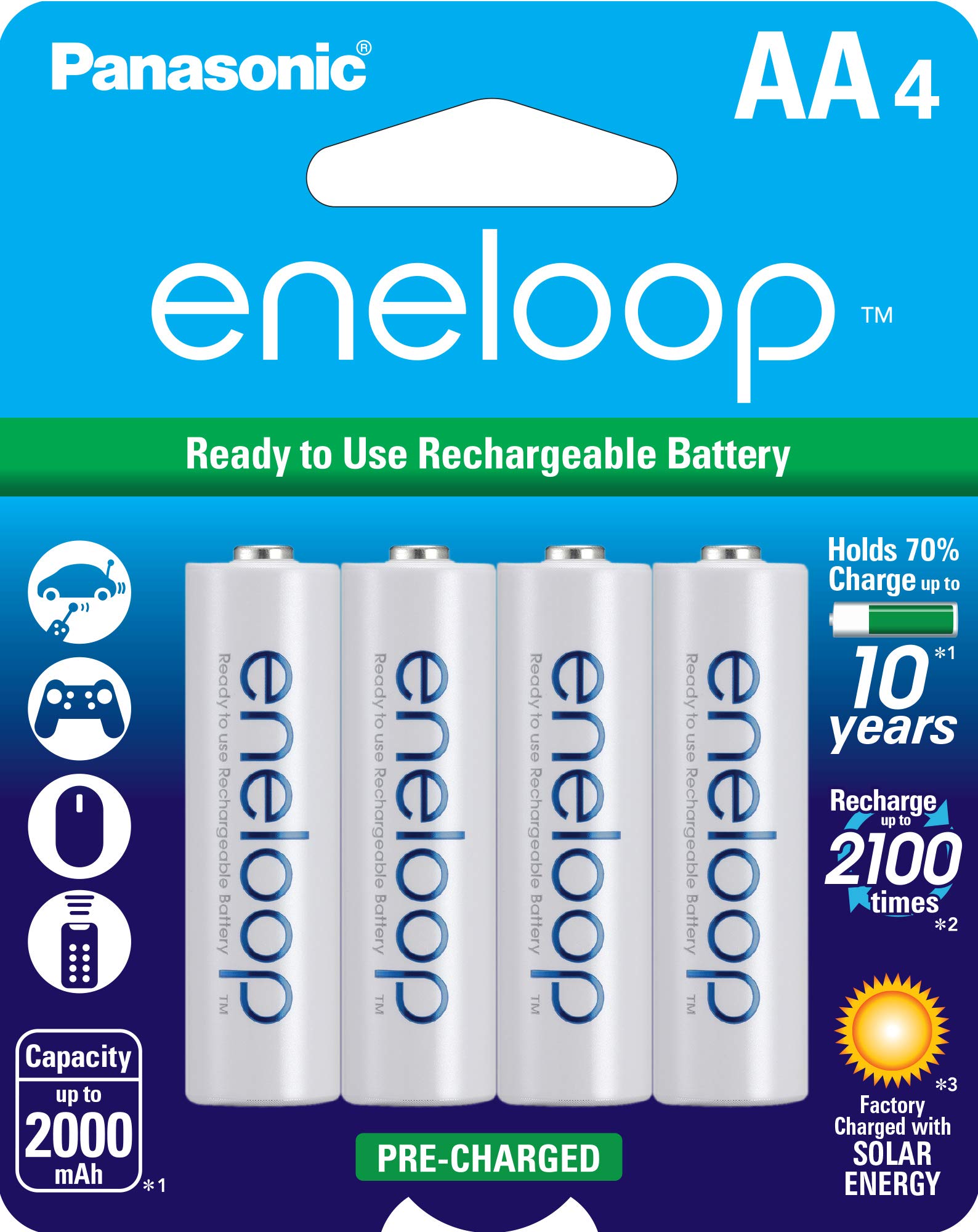 Panasonic eneloop pro AAA High Capacity Ni-MH Rechargeable Batteries (4 Pack) & eneloop AA 2100 Cycle Ni-MH Rechargeable Batteries (4 Pack) - Perfect for Cameras, Flashlights, Gaming Controllers and Smart Home Devices