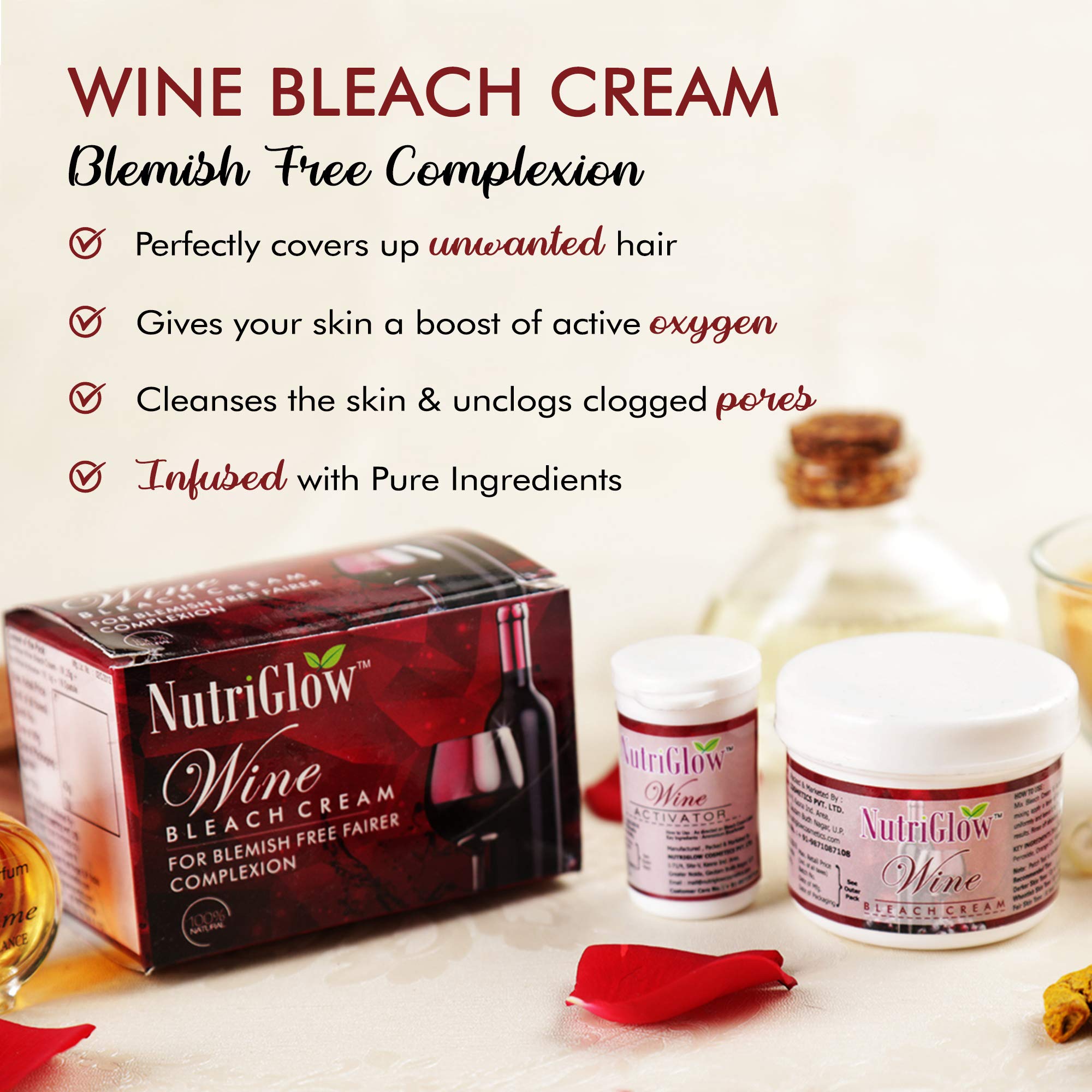 NutriGlow NATURAL'S Wine Facial Kit with Wine Bleach & Gold Radiance Foam Face Wash - 3 Piece Set for Glowing Skin | At-Home Spa Treatment, Bridal Prep & Skin Brightening Routine