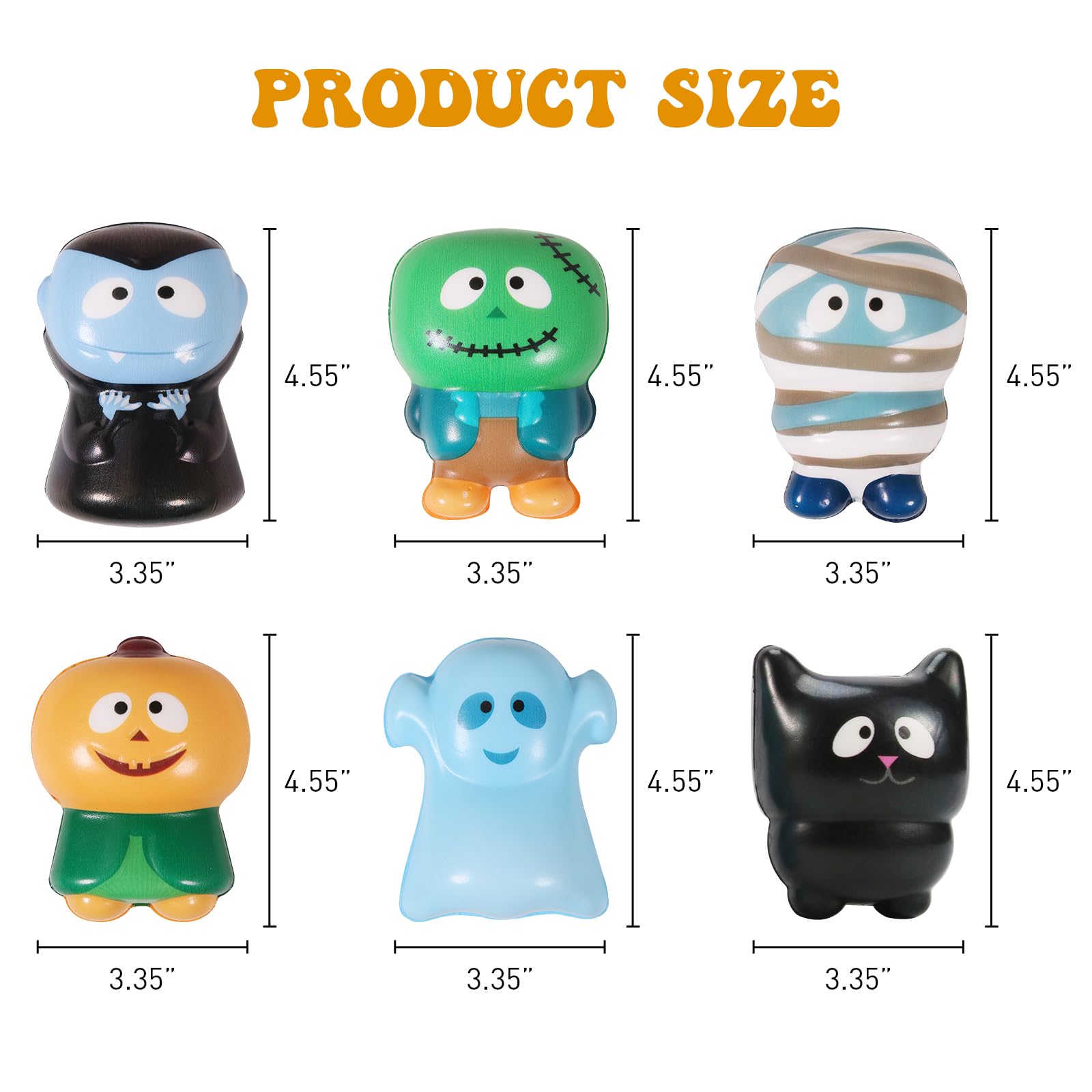 **6 Pack Halloween Squishy Toys - Slow Rising Stress Relief Party Favors (Pumpkin, Zombie, Black Cat, Mummy, Vampire, Ghost) - Halloween Treat Bags, Classroom Prizes & Kids Gifts for Trick-or-Treating, Party Decor & Sensory Play**