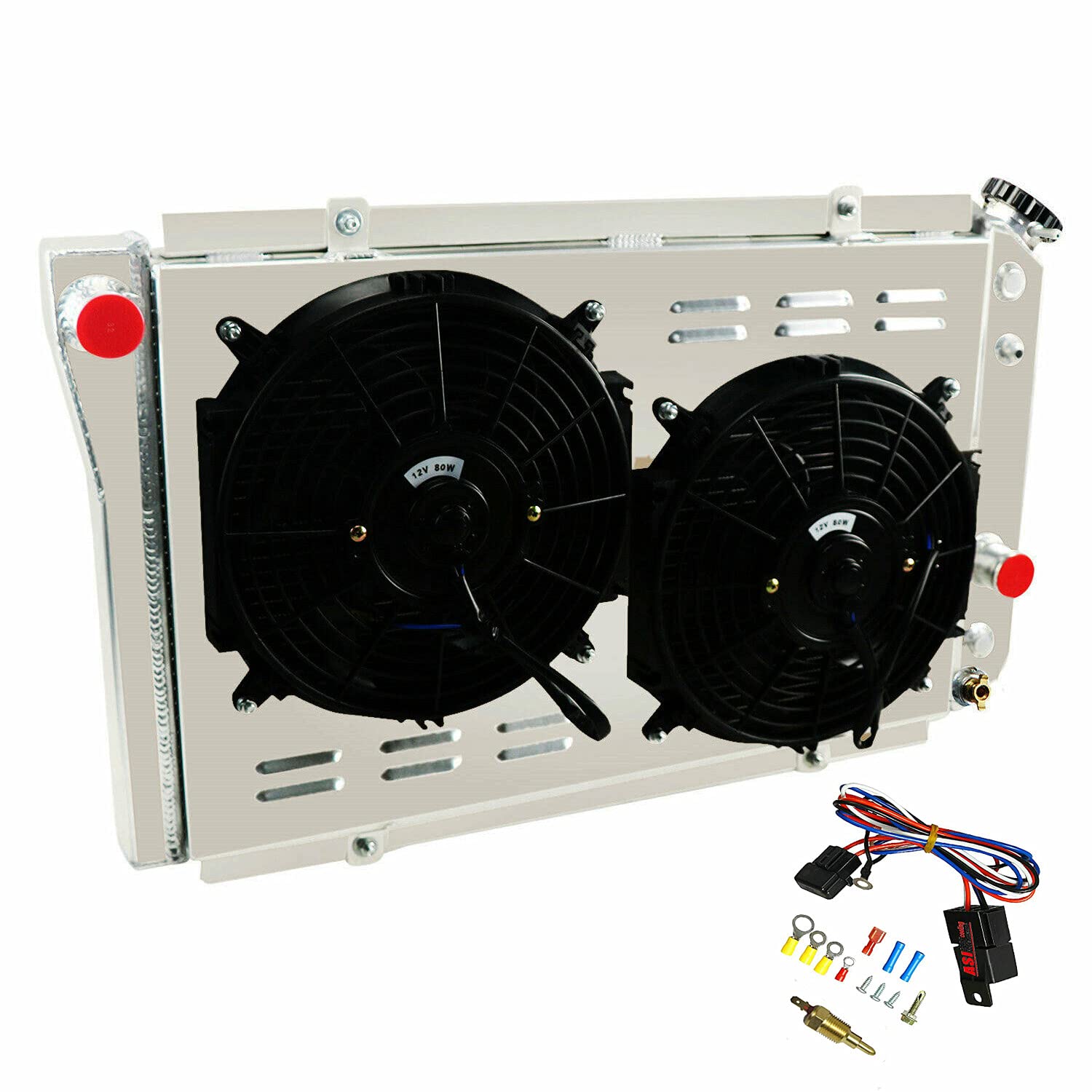ECMRAD Aluminum Radiator Shroud Fans Combo for 1984-2002 Chevy S10 V8 Swap & 1984-1990 Corvette 5.7L V8 | High-Performance Cooling System | Perfect for Engine Upgrades & Hot Weather Driving