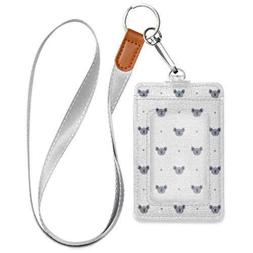 Cute Koala ID Badge Holder with Neck Lanyard - PU Leather Vertical ID Card Holder with 1 Clear Window & 2 Credit Card Slots for Teachers, Students, Office Workers - Perfect for Schools, Conferences & Workplace Security