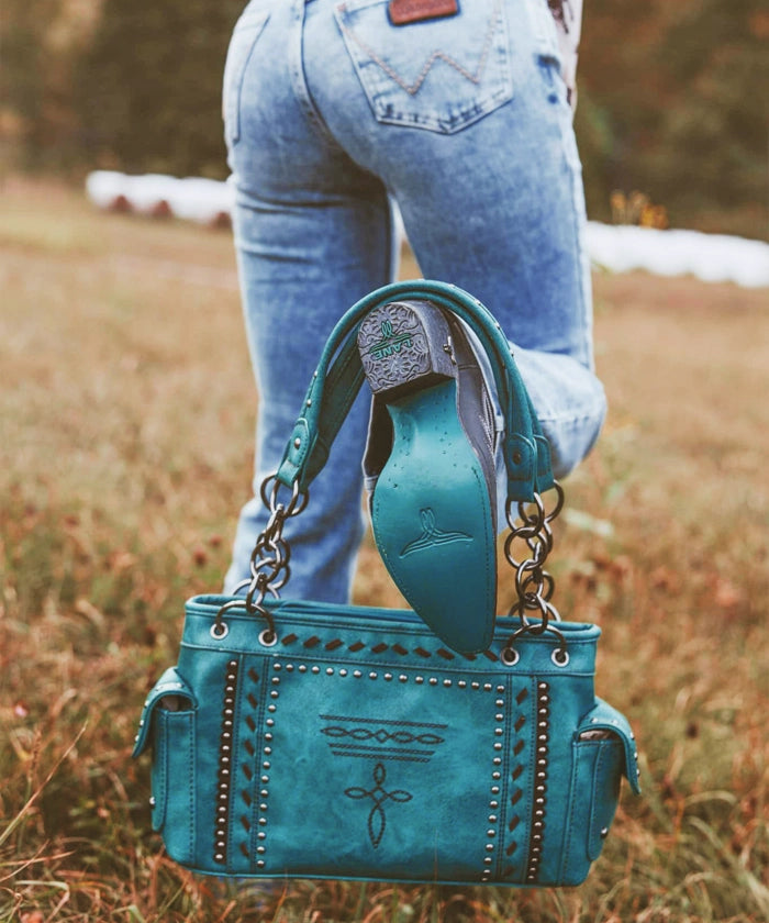 Montana West Whipstitch Studs Concealed Carry Satchel Purse - Stylish Women's Leather Crossbody Bag for Everyday Use, Travel & Work