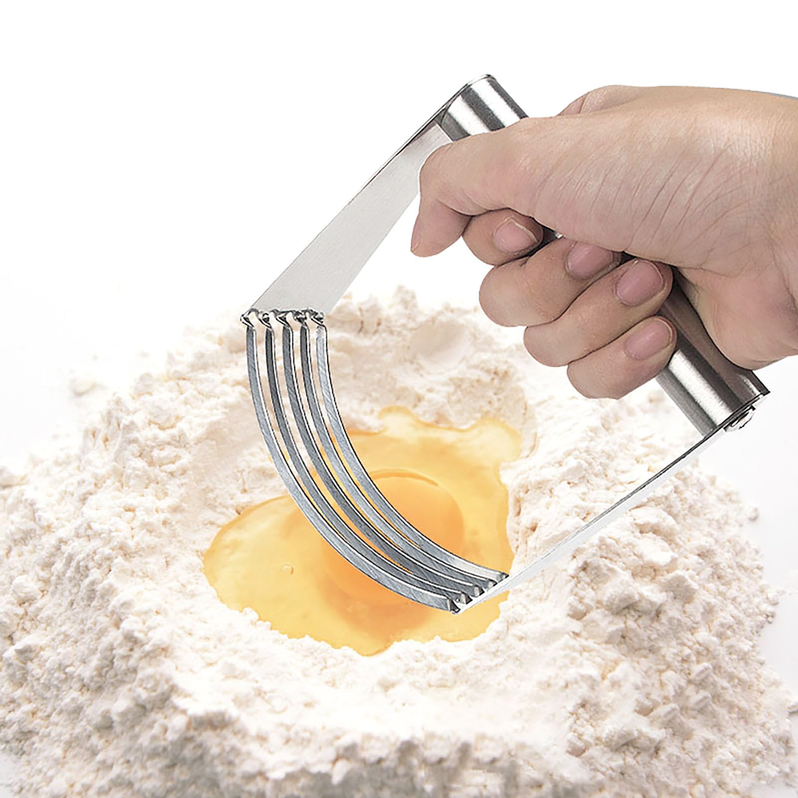 4.6 Inch Stainless Steel Dough Blender & Pastry Cutter - Heavy Duty Baking Tool for Mixing Dough, Cutting Butter - Perfect for Pies, Cookies, Pastries (Silver)
