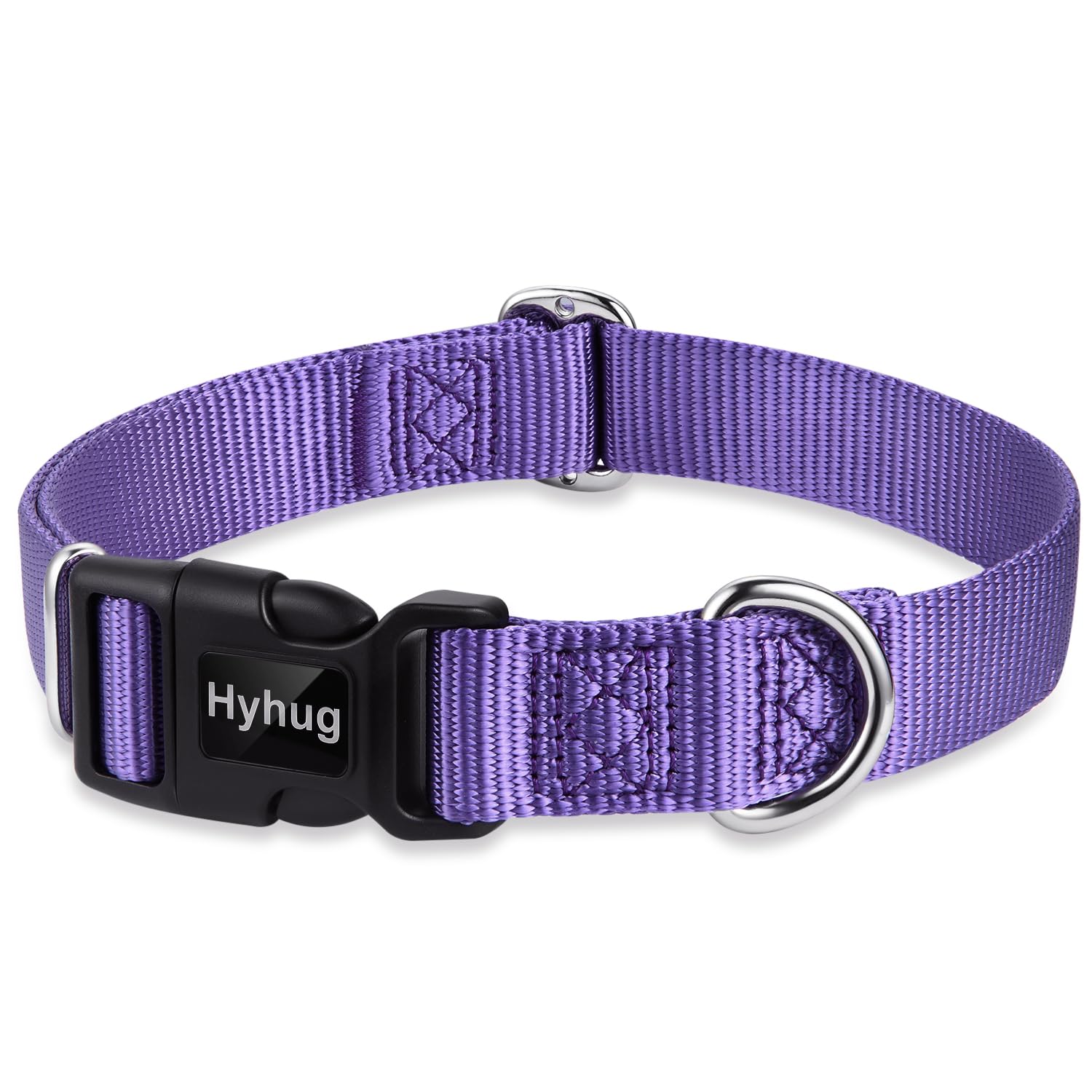 Hyhug Pets Solid Color Classic Heavy Duty Dog Collar for Small Dogs - Adjustable Triglide Buckle with Name Tag Accessory - Perfect for Daily Walks, Training & Outdoor Adventures (Small, Ultra Violet)