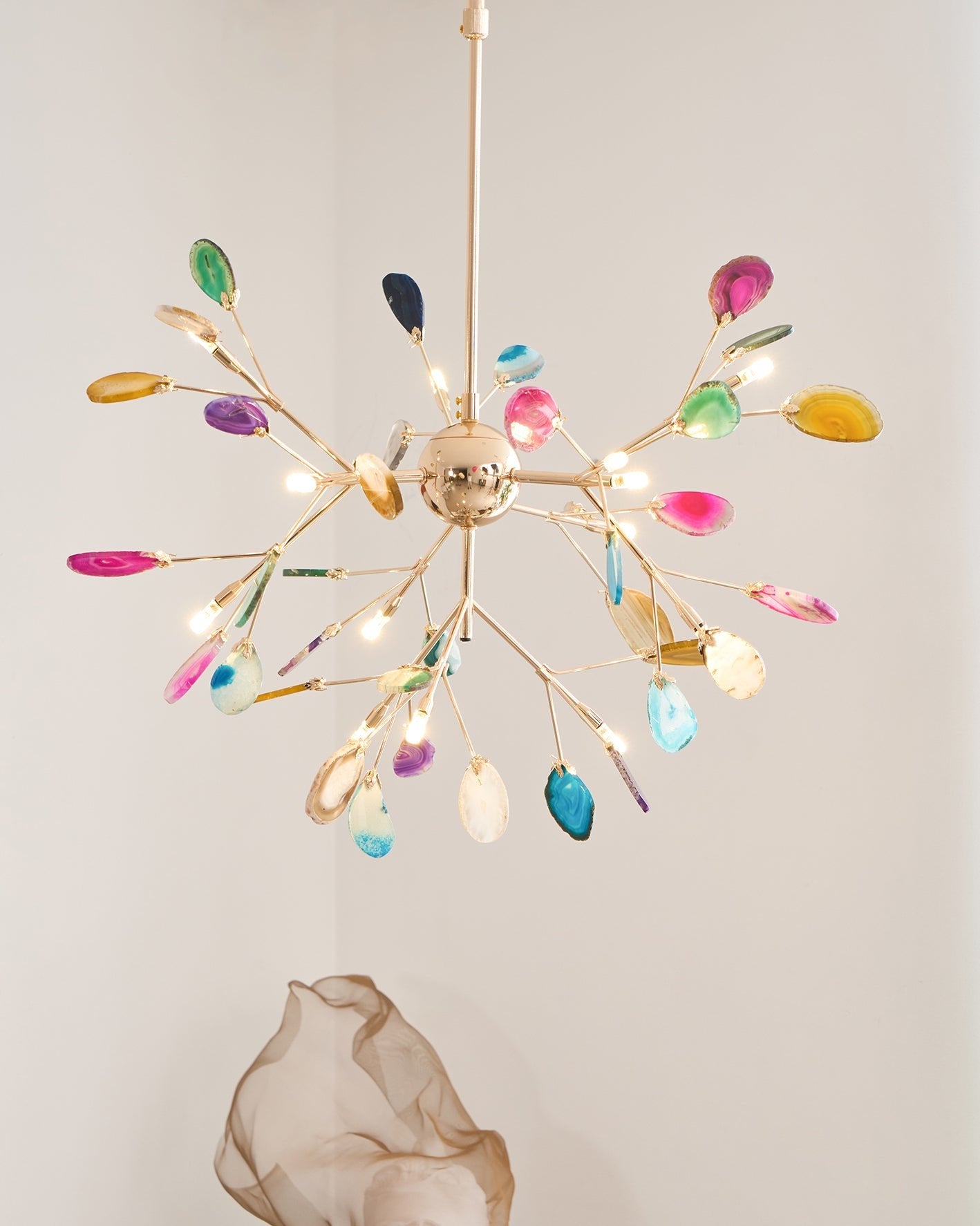 Exquisite Agate Flake Crystal Chandelier - Elegant Handcrafted Lighting Fixture for Dining Room, Living Room, or Bedroom Decor