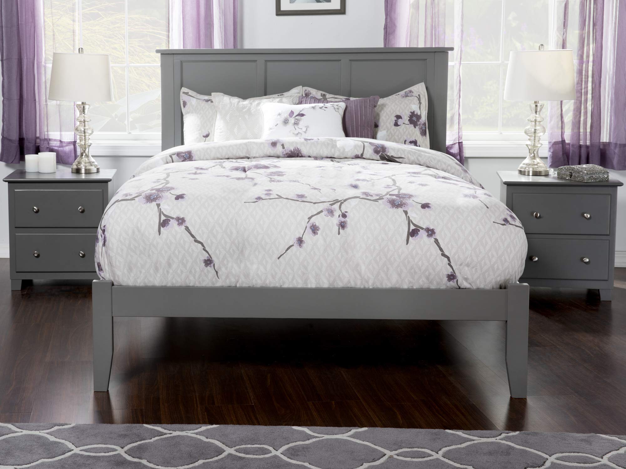 AFI Madison King Platform Bed Frame with USB Charging Ports - Modern Grey Wooden Bed for Master Bedroom, Perfect for Charging Devices Overnight