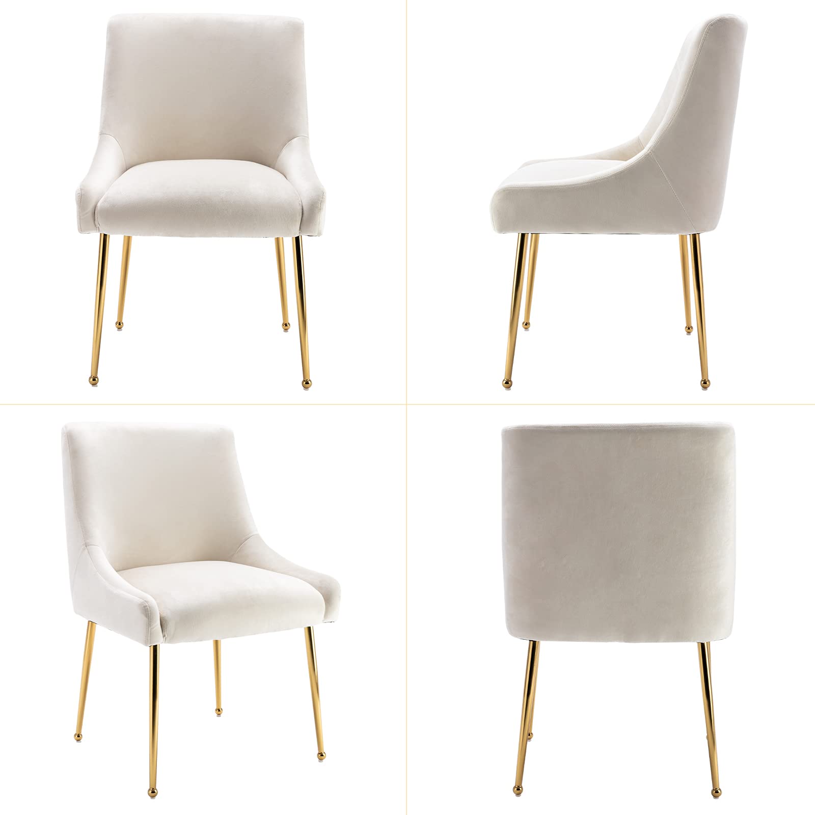 Guyou Cream Velvet Dining Chairs Set of 6 - Modern Upholstered Accent Chairs with Gold Metal Legs for Kitchen, Dining Room, Living Room & Bedroom - Soft Velvet Seating for Elegant Home Decor & Dinner Parties