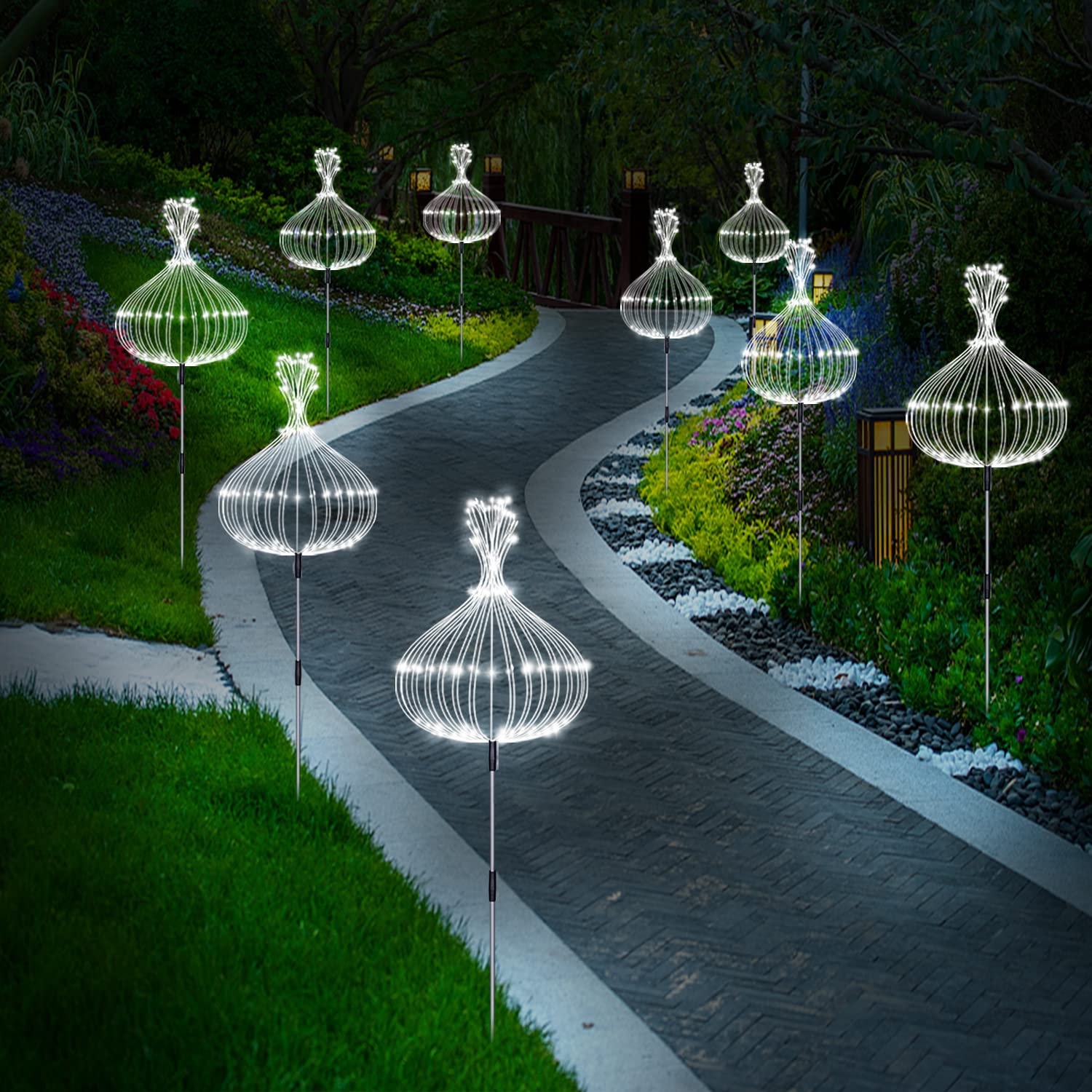 8 Pack Solar Garden Lights Outdoor - Waterproof 120 LED Firework Landscape Lighting with Remote Control, 8 Modes Solar Powered DIY String Lights for Yard, Pathway, Patio, Deck & Garden Decoration (Perfect for Parties, Weddings & Holiday Decor)