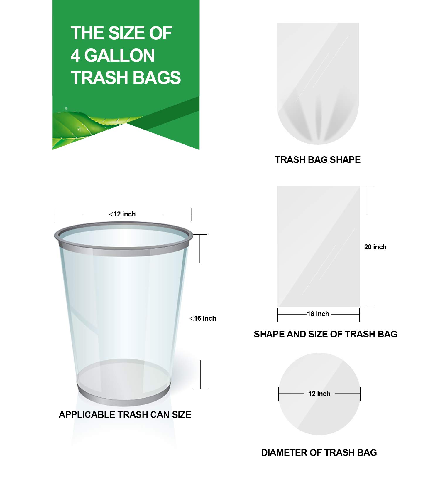 4 Gallon Clear Small Trash Bags - 110 Count Durable Thick Plastic Garbage Bags for Wastebasket & Bin Liners (15 Liters) - Perfect for Bathroom, Bedroom, Office Trash Cans | Odor Control & Space Saving Solution