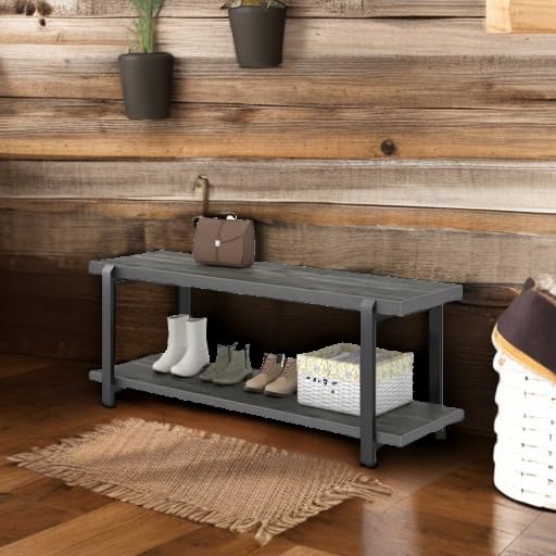 EXCEFUR 47 Inch Shoe Bench with Storage - Rustic Wood & Metal Entryway Bench, Shoe Rack & Seat for Hallway, Mudroom & Living Room Organization