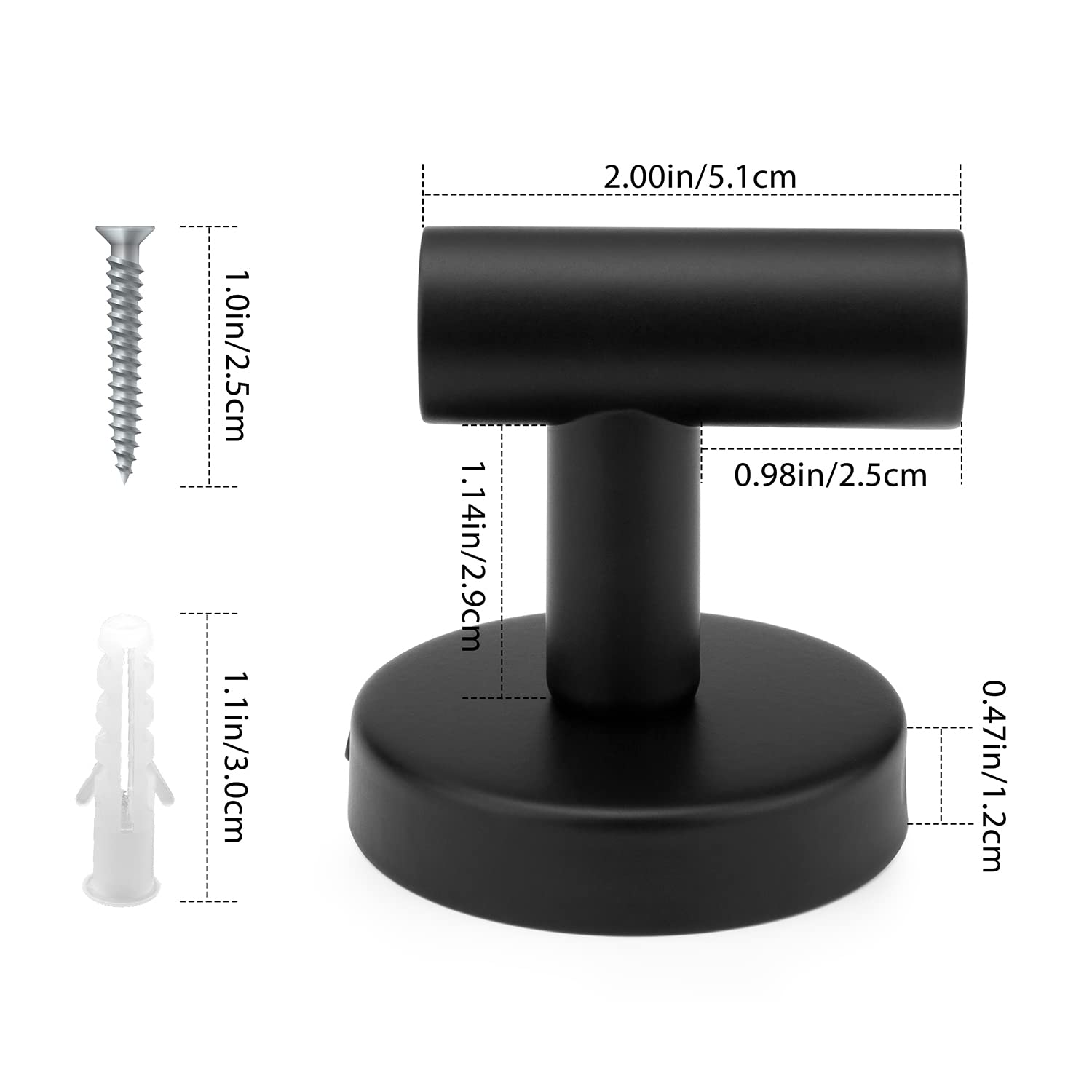 4 Pack Black Stainless Steel Towel Hooks - Bathroom & Coat Holder for Robes & Clothes