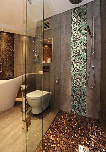 Pebble Porcelain Tile Turquoise Green Cream & Coffee Mosaic - Waterproof Ceramic Floor & Wall Tiles (10 Sq Ft) - Perfect for Kitchen Backsplash, Bathroom Shower, Pool Area & Outdoor Flooring
