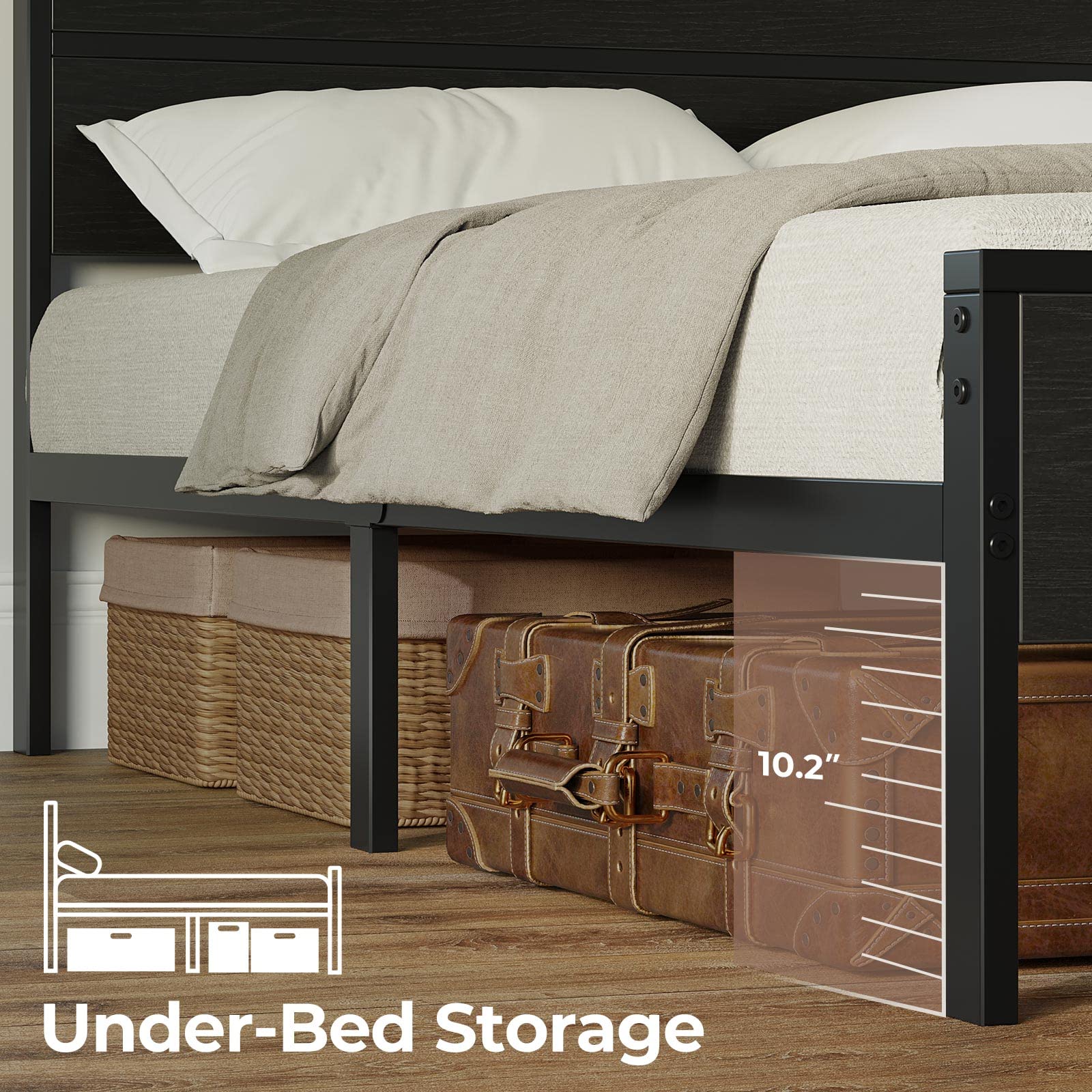 Rolanstar Twin Metal Platform Bed Frame with LED Headboard & USB Charging Station - Sturdy Steel Slats, 10.2