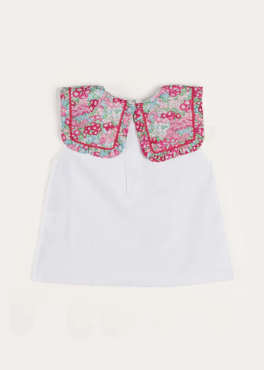 Pink Viola Floral Bib Collar Top for Girls (2-10 Years) - Perfect for Birthday Parties, School Photos & Special Occasions