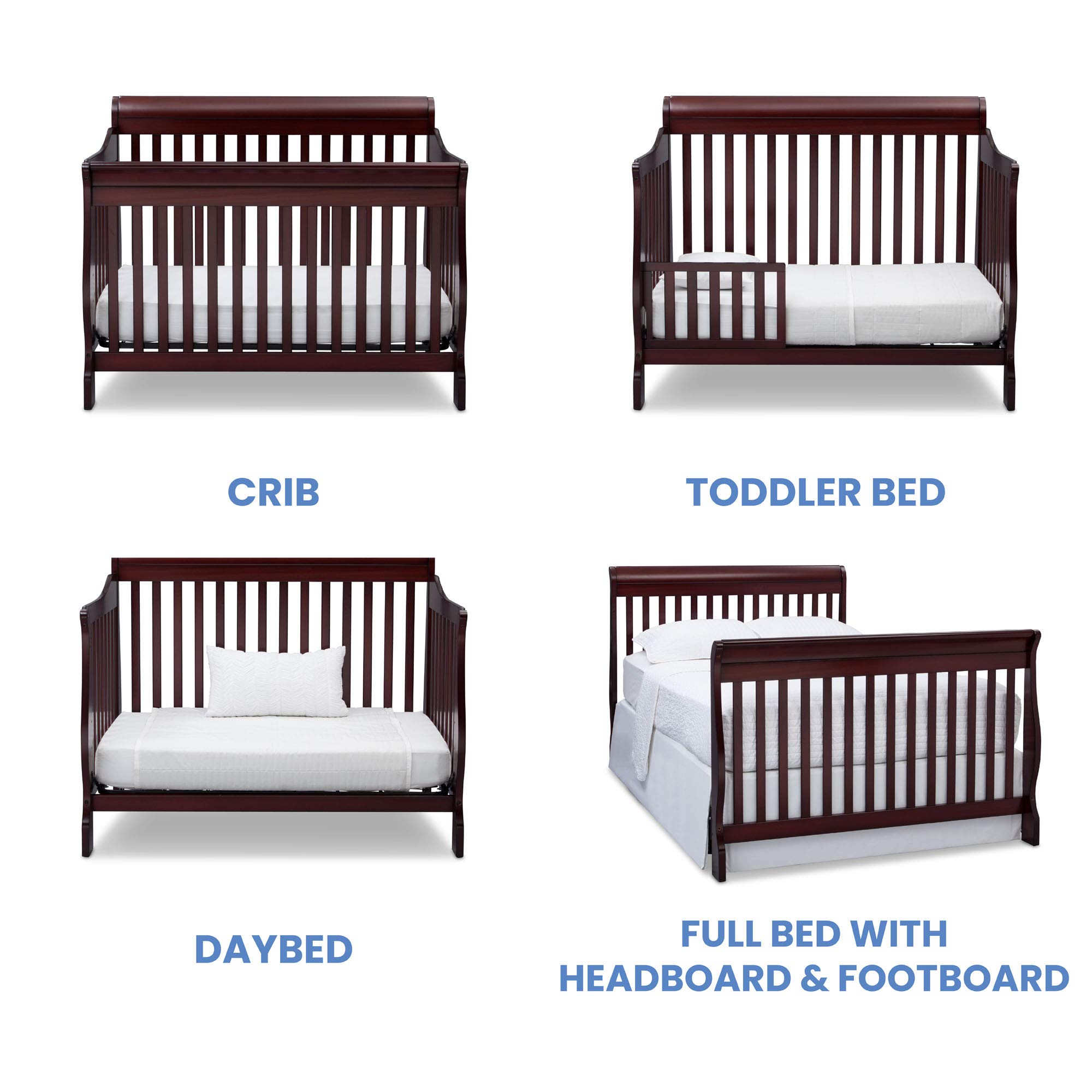 Delta Children Canton 4-in-1 Convertible Crib with Serta Perfect Slumber Mattress - Espresso Cherry Finish | Converts to Toddler Bed, Daybed & Full-Size Bed | Eco-Friendly Recycled Fiber Core | Nursery & Kids Room Essential